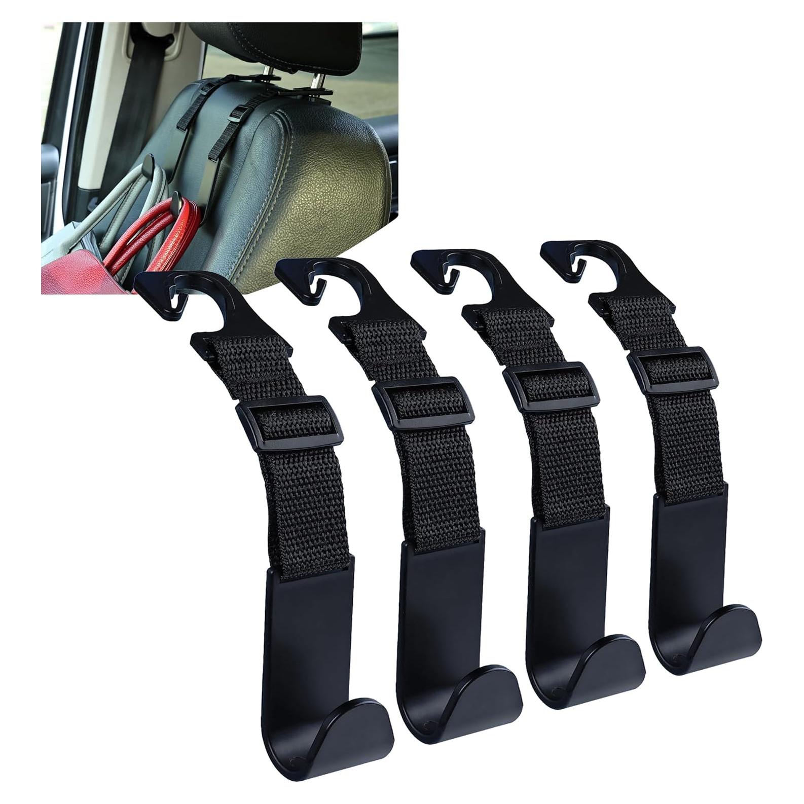 Ganchos para Reposacabezas Amooca Ajustables 4 Piezas Negro