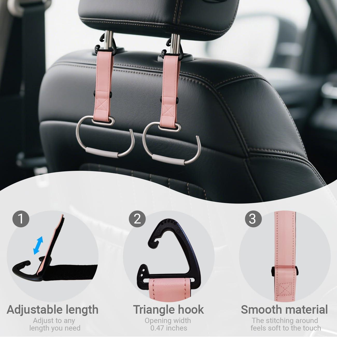 Ganchos para Bolsos de Auto Frayot, Correa Ajustable Rosa