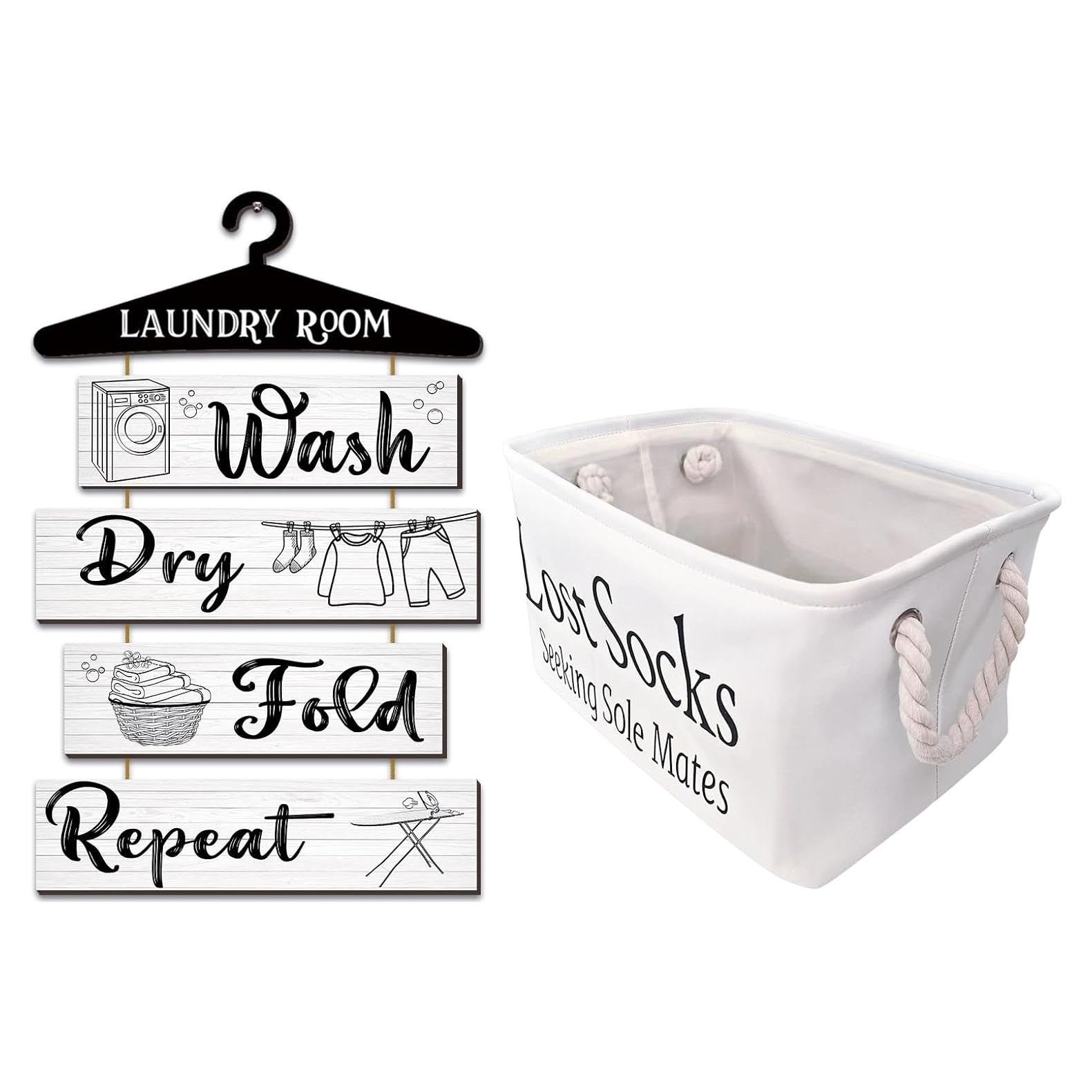 Juego de Decoración para Lavandería FEXICHUJI - Canasta y Cartel