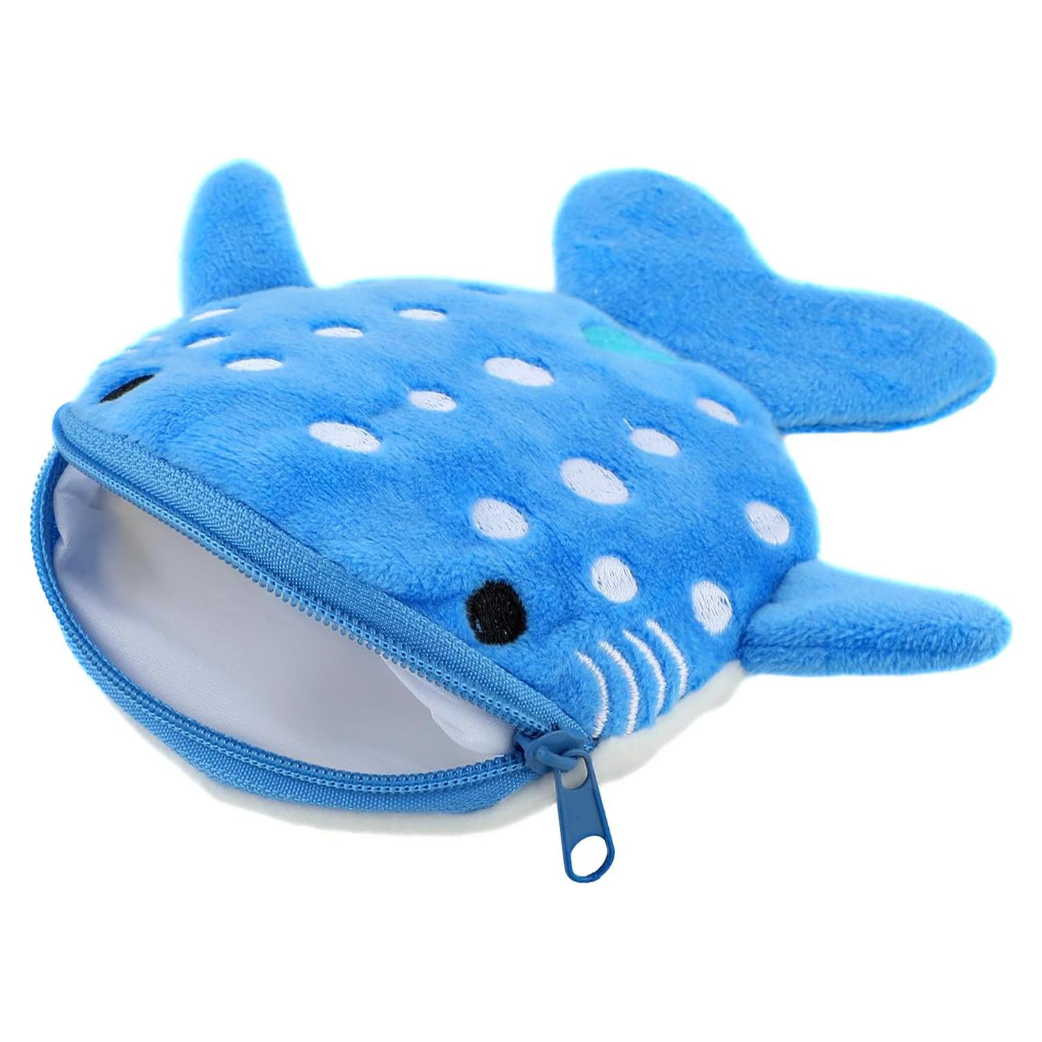 Monedero de Tiburón Mabor de Peluche Azul con Cierre 14x13cm