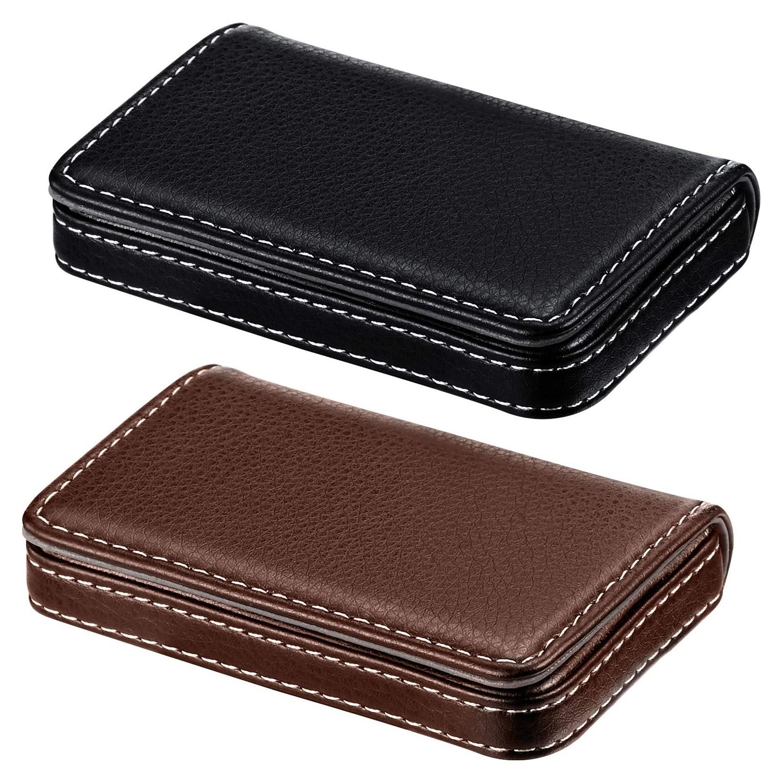 Soporte para Tarjetas de Negocios Outus 2 Pcs Cuero PU Negro y Café