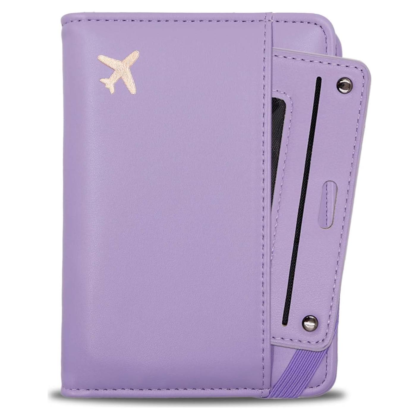 Porta Pasaporte Melsbrinna Morado con Bloqueo RFID y Manga Desmontable