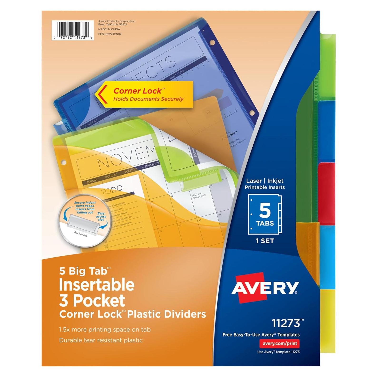 Separadores Avery 5 Pestañas Plástico para Carpetas 3 Anillas