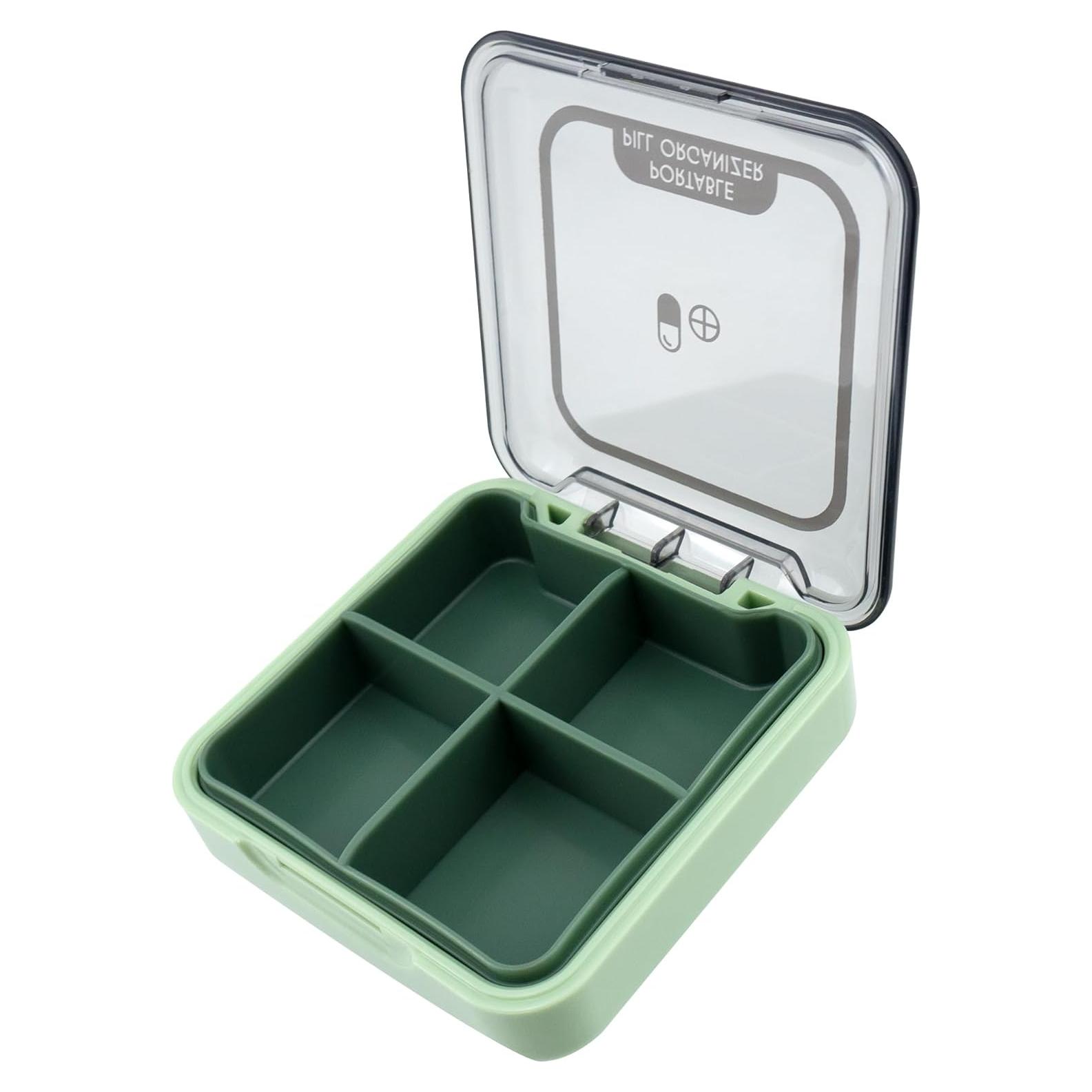 Caja de Pastillas Quacc Verde Organizador Portátil 4 Compartimentos