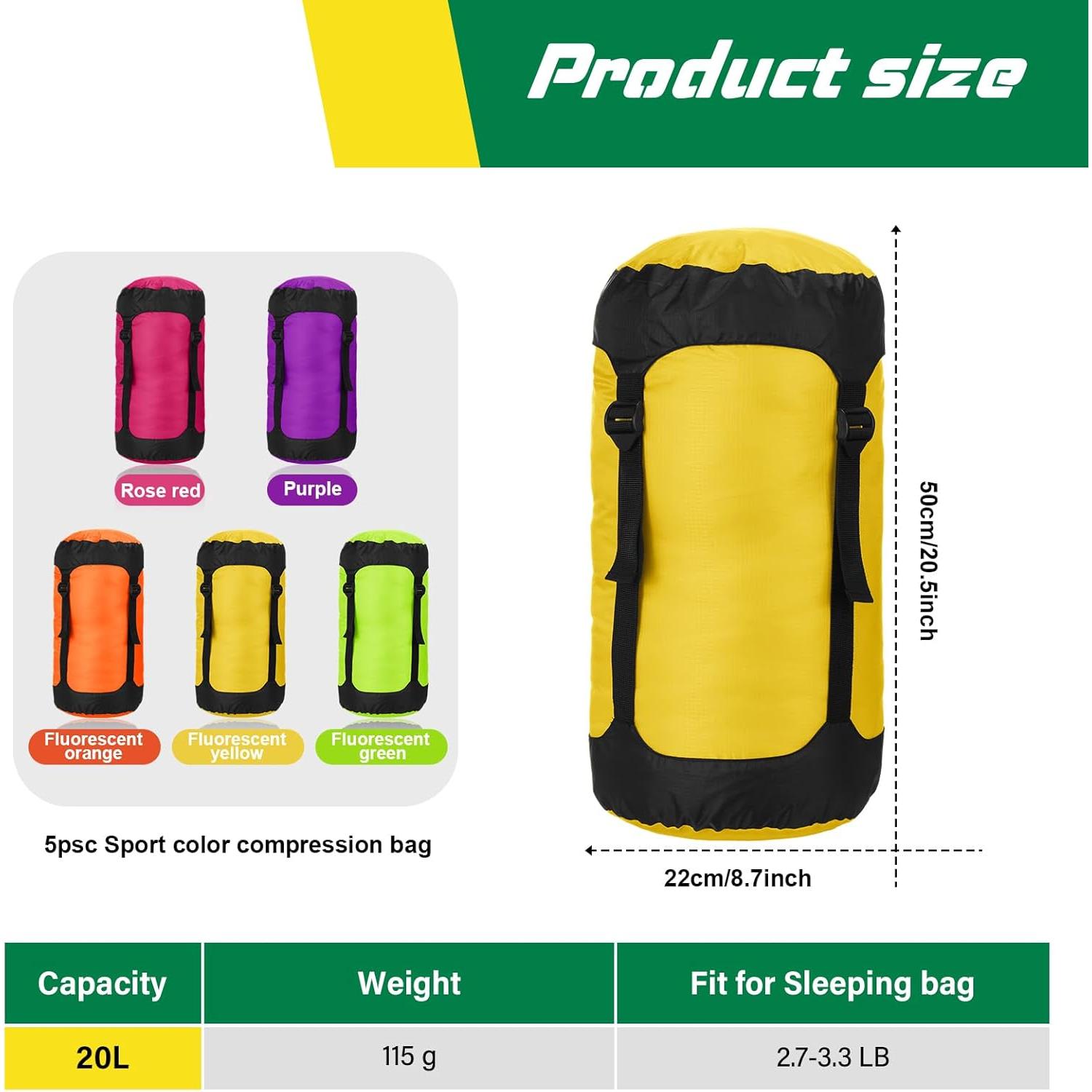 5 Sacos de Compresión Impermeables GliCraft 20L para Mochilas