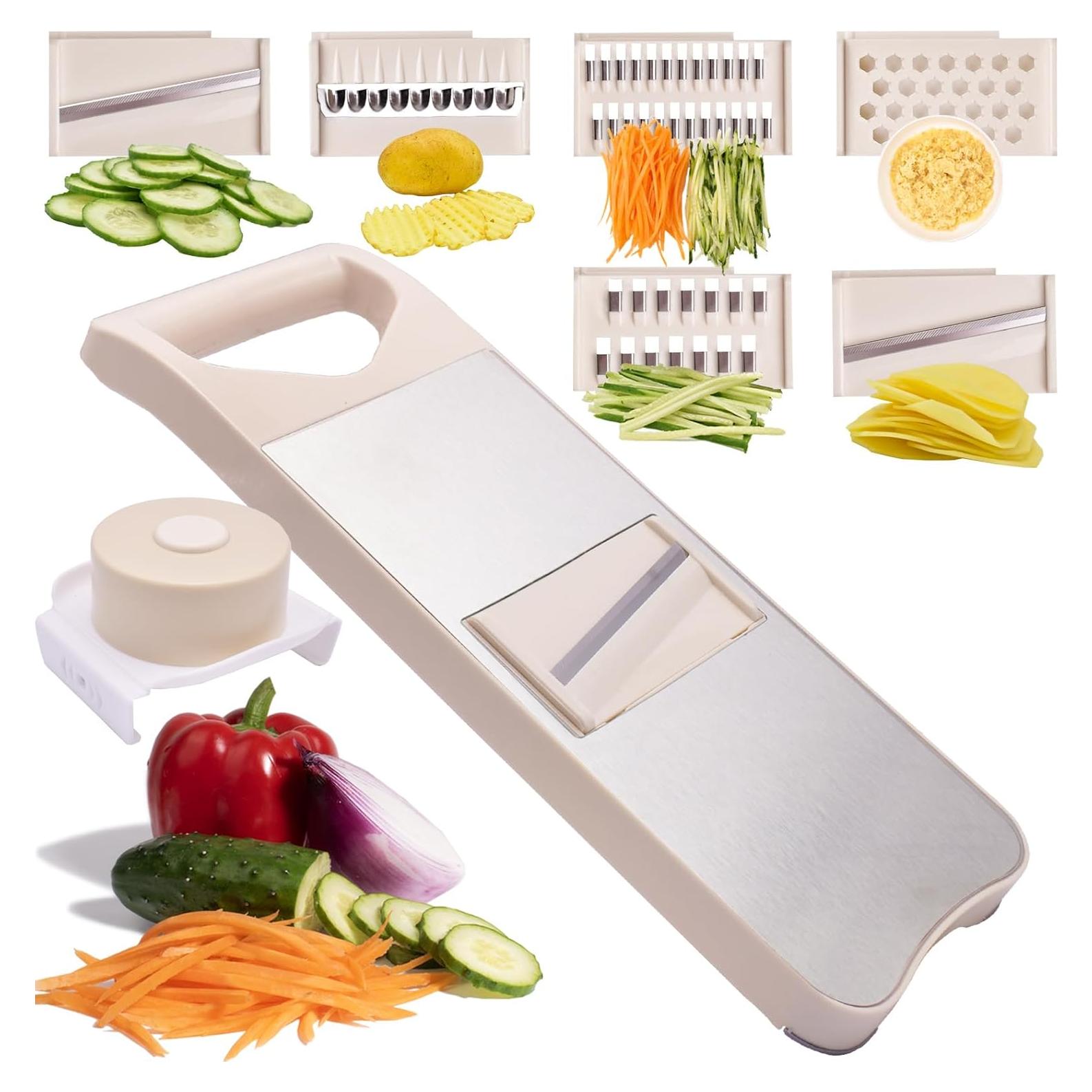 Rebanador de Mandolina 6 en 1 NACOLUS Beige con Cuchillas