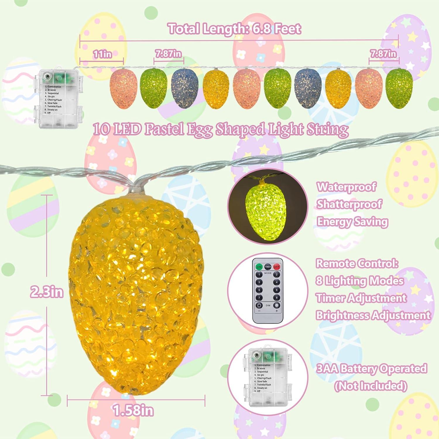 Luces de Cuerda de Pascua LED 10 Huevos Multicolor 2.07m