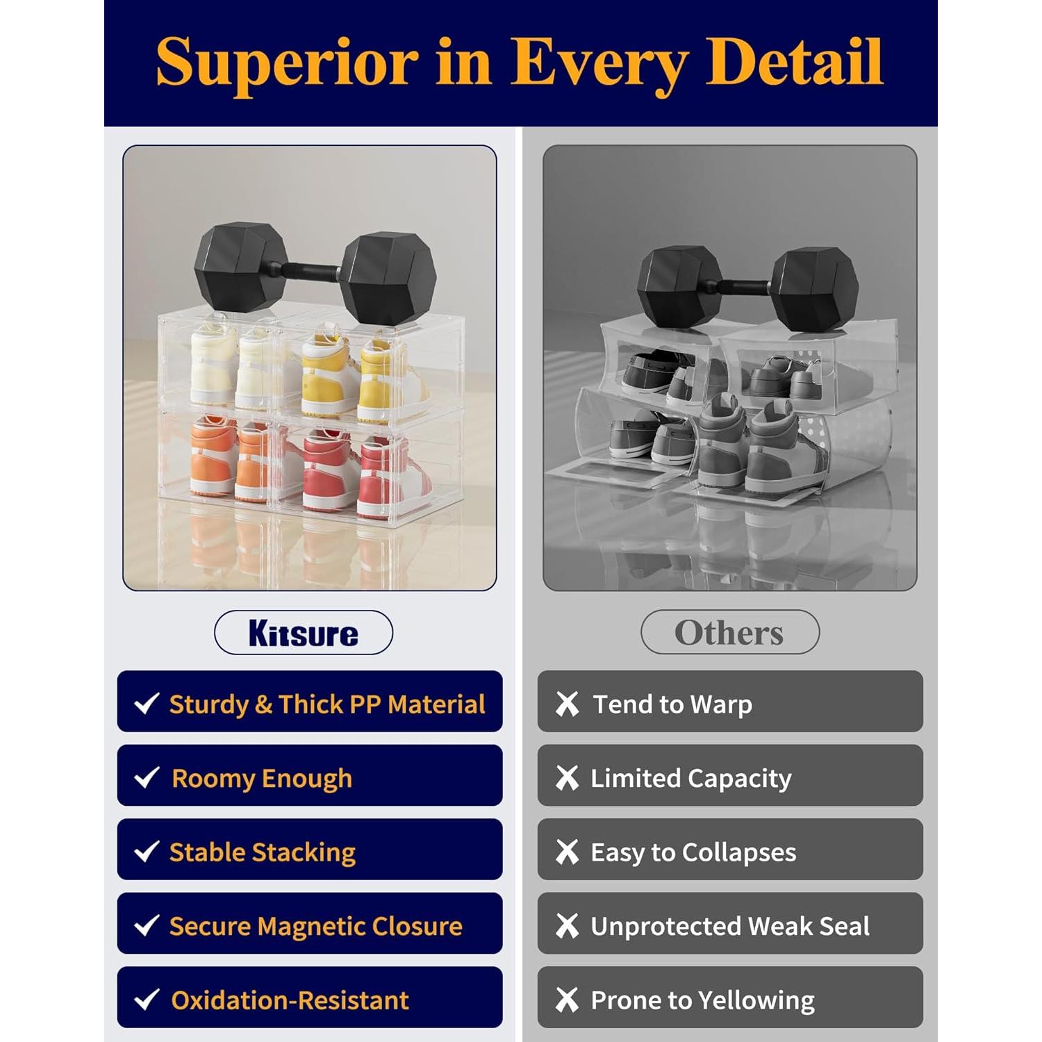 Kitsure Organizador de Zapatos Plegable - 12 Cajas Transparentes