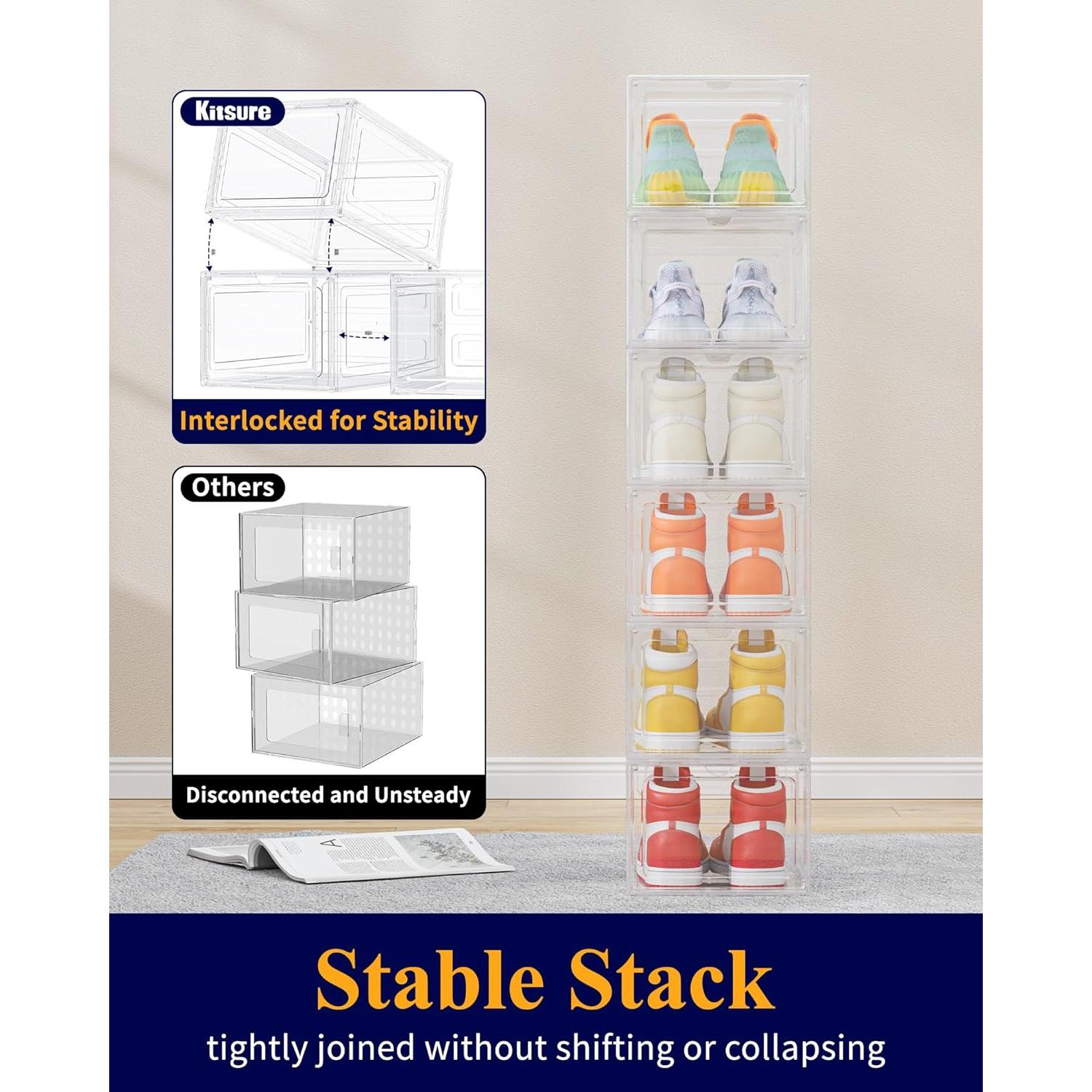 Kitsure Organizador de Zapatos Plegable - 12 Cajas Transparentes