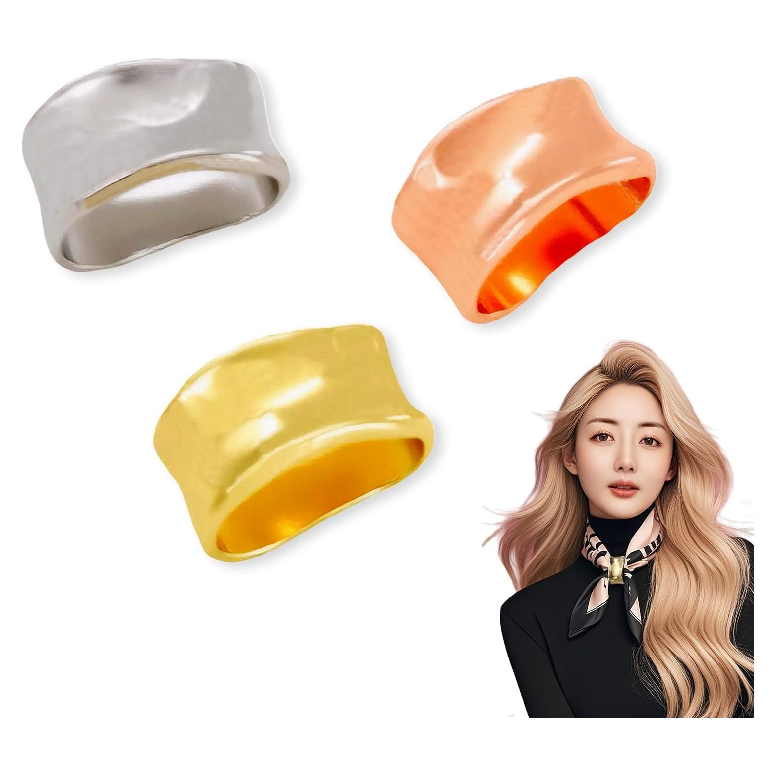 Anillo de Bufanda de Metal LUODAKA - 3 Piezas Plata, Oro, Rosa