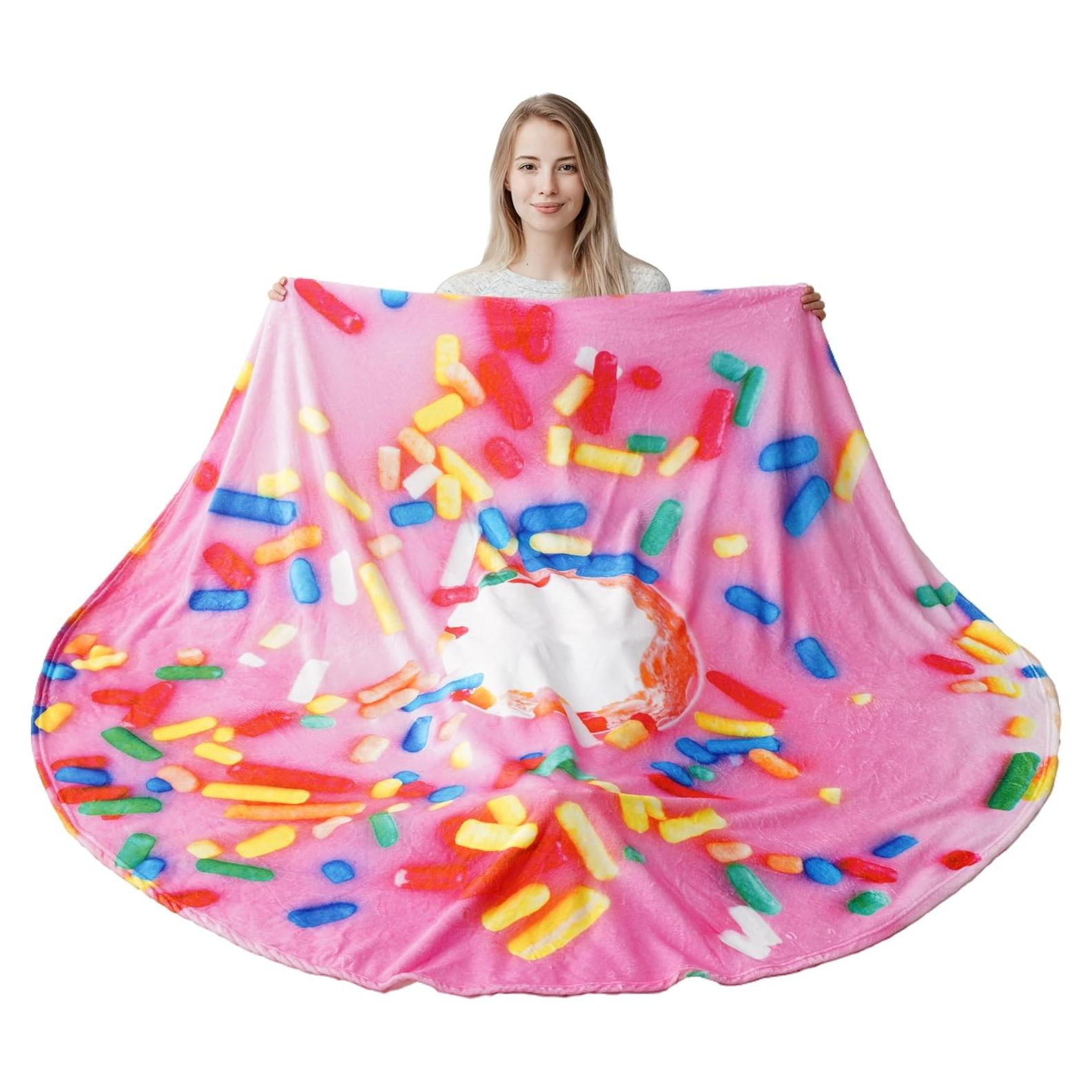 Manta de Donut Rosa BATTILO HOME 150x150 cm Suave y Divertida