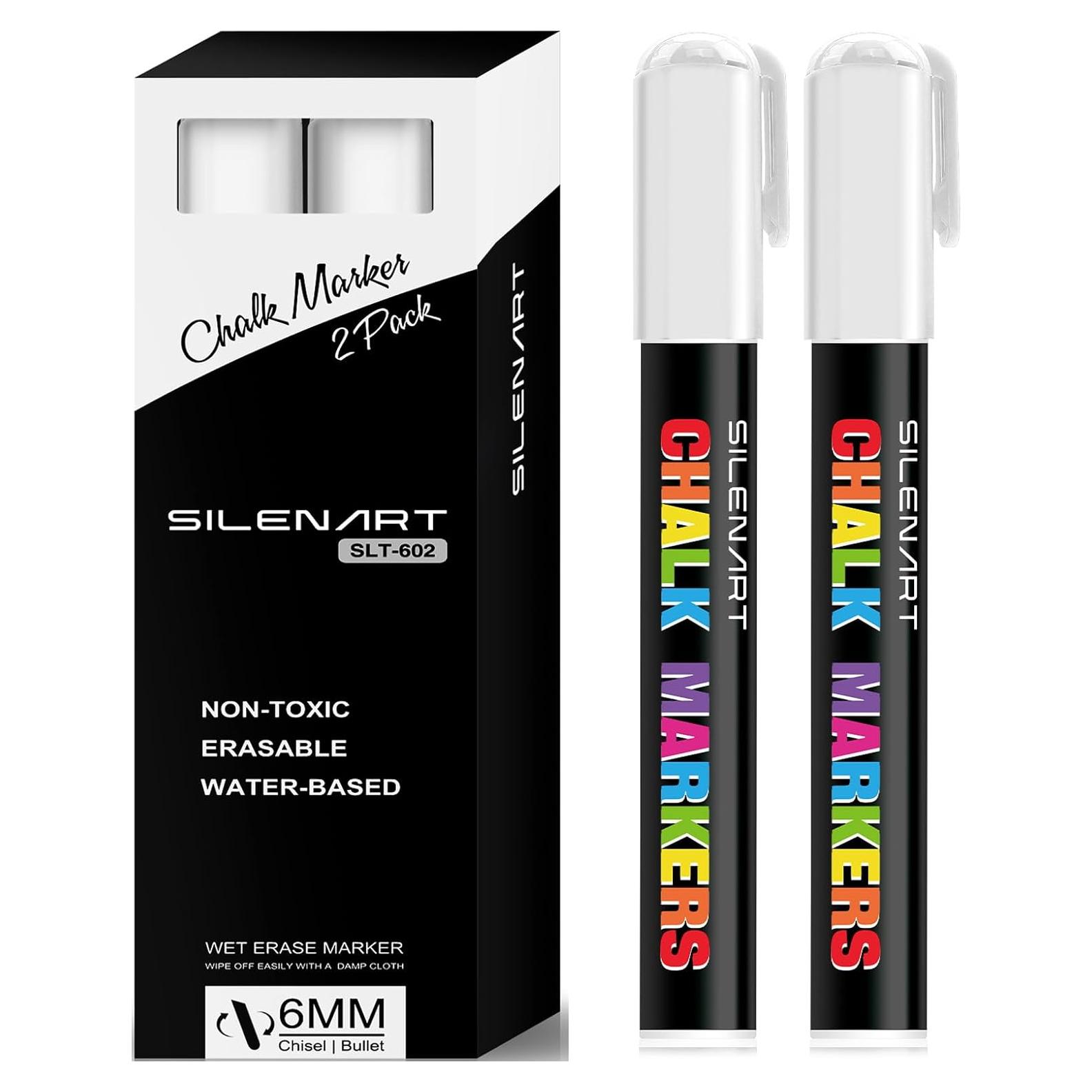 Marcadores de Tiza Líquida Blanca SILENART - Paquete de 2