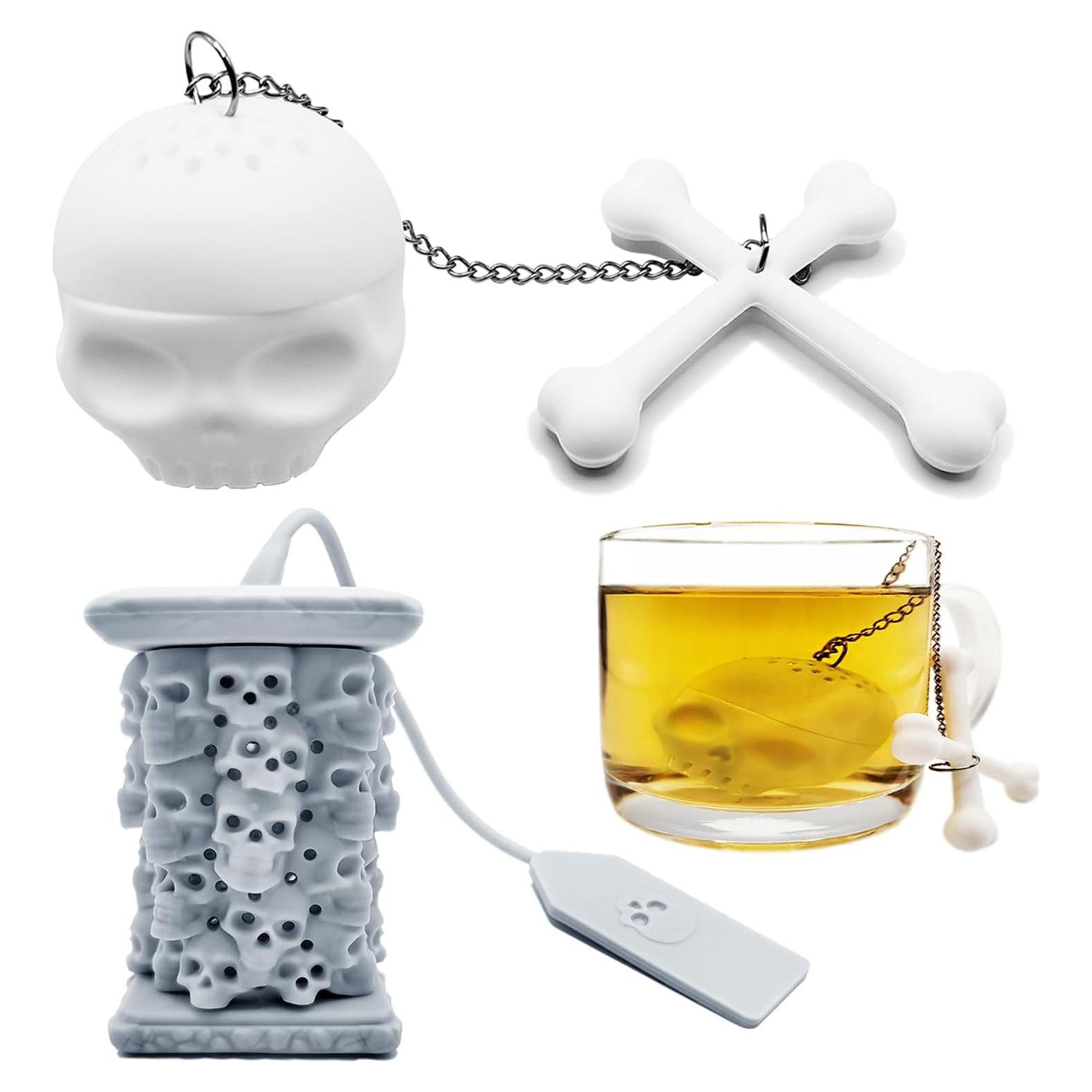 Infusores de Té de Silicona HADEWEITE 2 Pcs Calavera y Torre