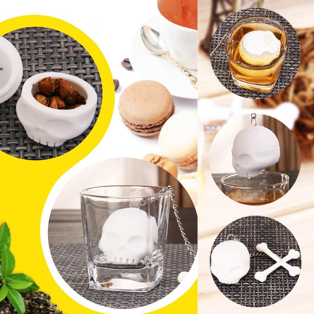 Infusores de Té de Silicona HADEWEITE 2 Pcs Calavera y Torre