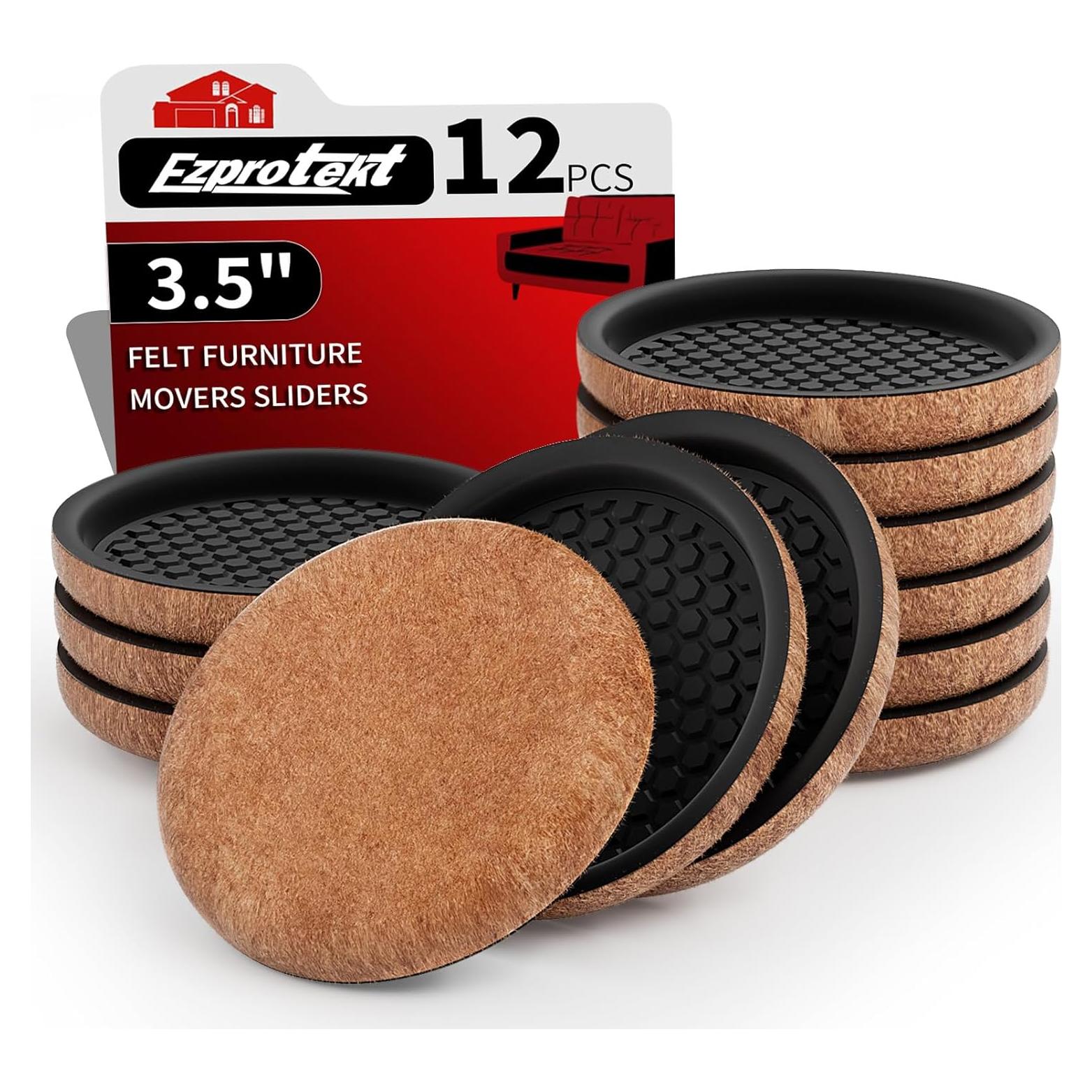 Deslizadores de Muebles de Fieltro Ezprotekt 12 Piezas 3.5"