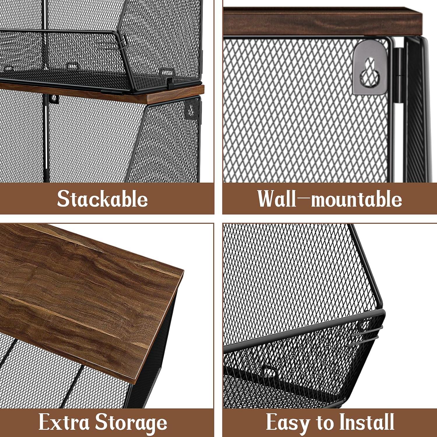 Cesta de Frutas Apilable Litwaro con Tapa de Madera - 2 Piezas