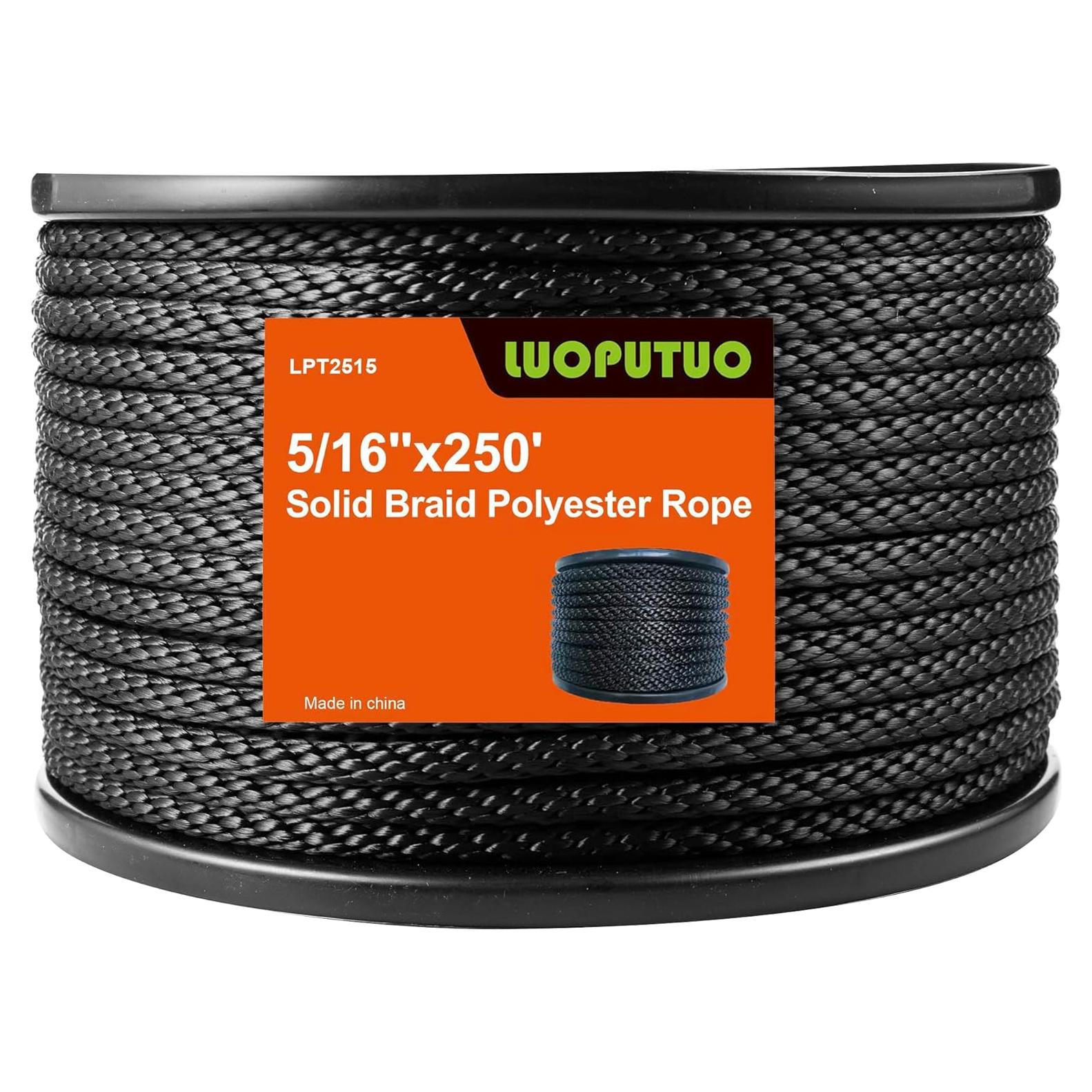 Cuerda de poliéster negra LUOPUTUO 0.79 cm x 76.2 m alta resistencia