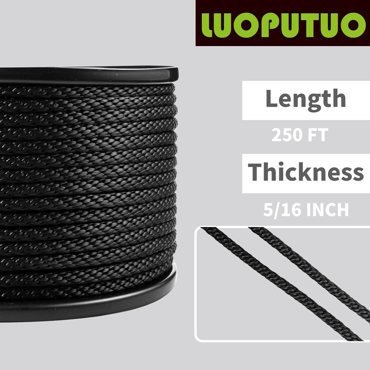 Cuerda de poliéster negra LUOPUTUO 0.79 cm x 76.2 m alta resistencia