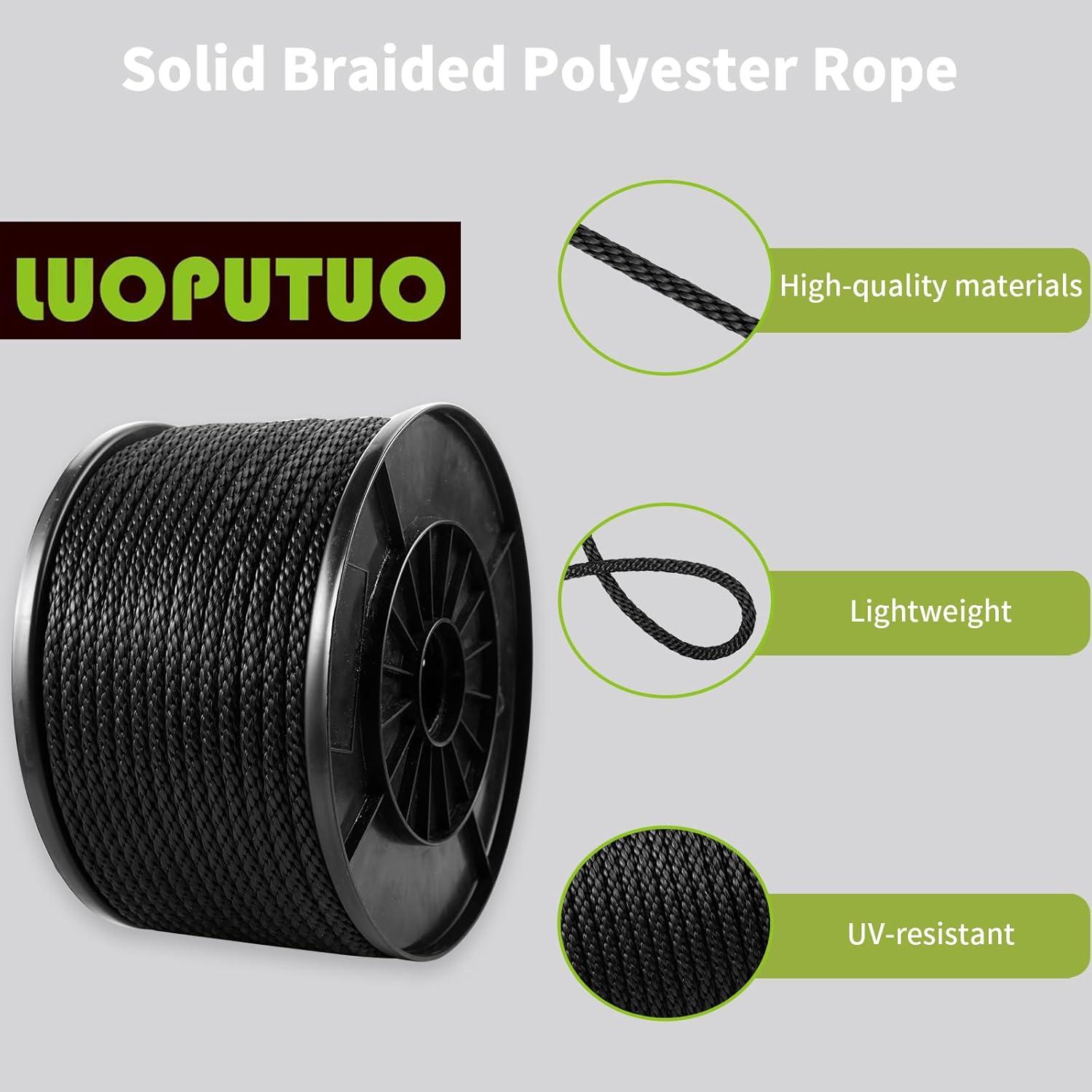 Cuerda de poliéster negra LUOPUTUO 0.79 cm x 76.2 m alta resistencia