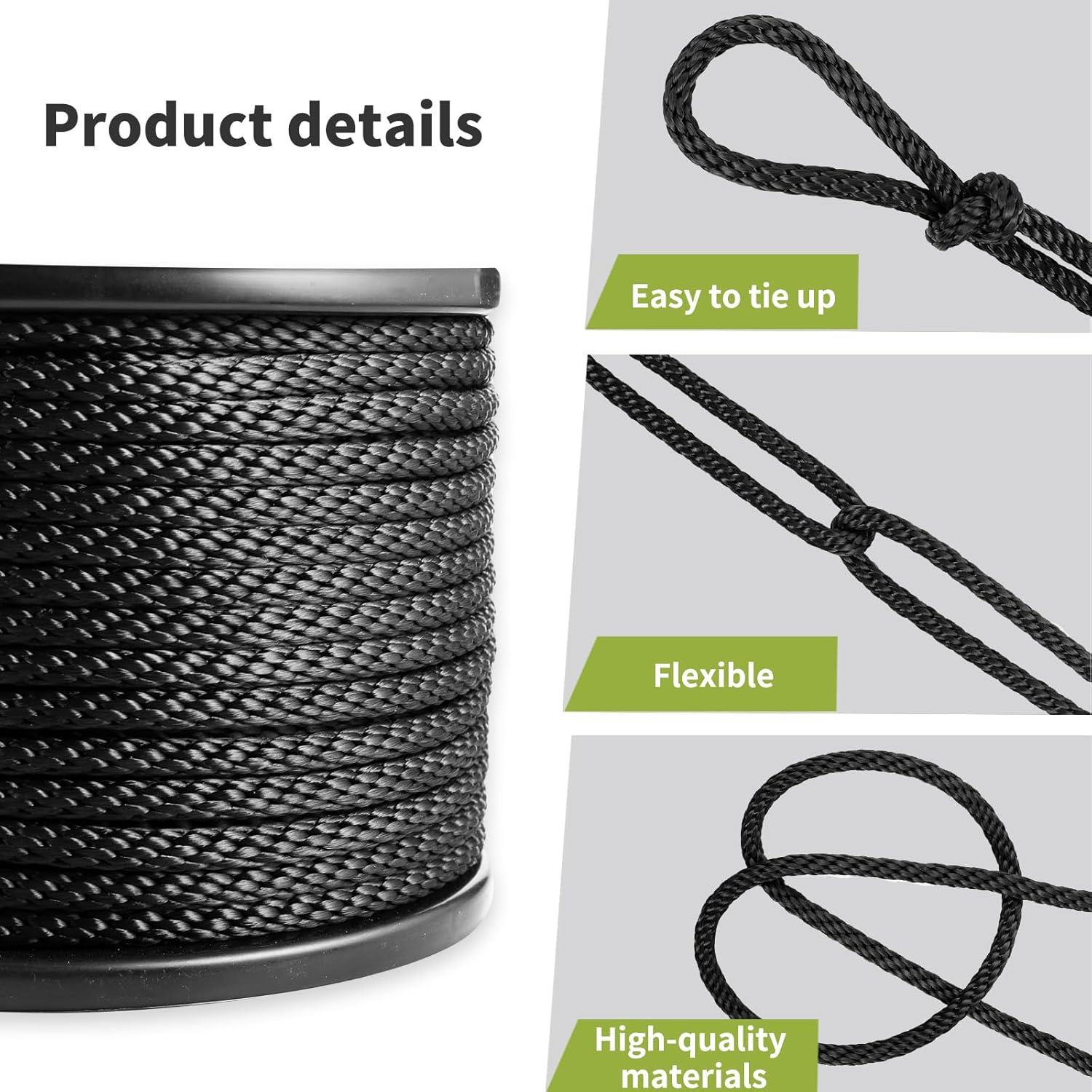 Cuerda de poliéster negra LUOPUTUO 0.79 cm x 76.2 m alta resistencia