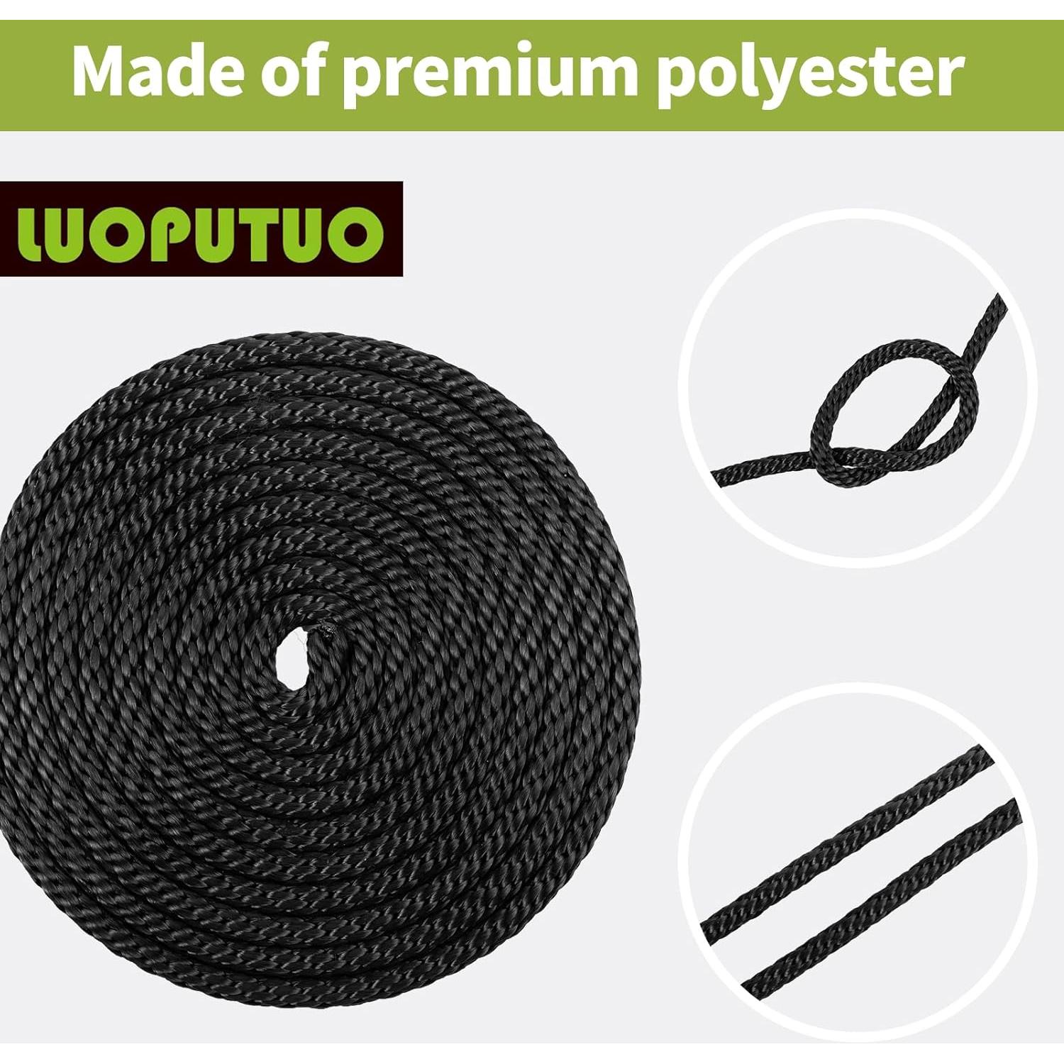 Cuerda de poliéster negra LUOPUTUO 0.79 cm x 76.2 m alta resistencia