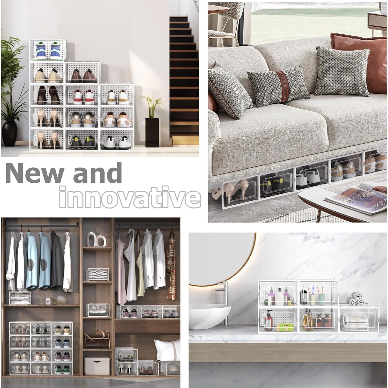 Organizadores de Zapatos Apilables Kjfeoiye 12 Unidades Grande Blanco