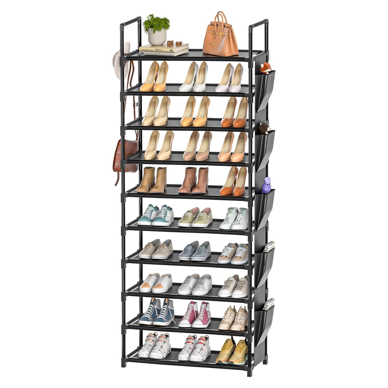 Estante de Zapatos Alto LUKYTOWER 10 Niveles Negro 60x30x174cm