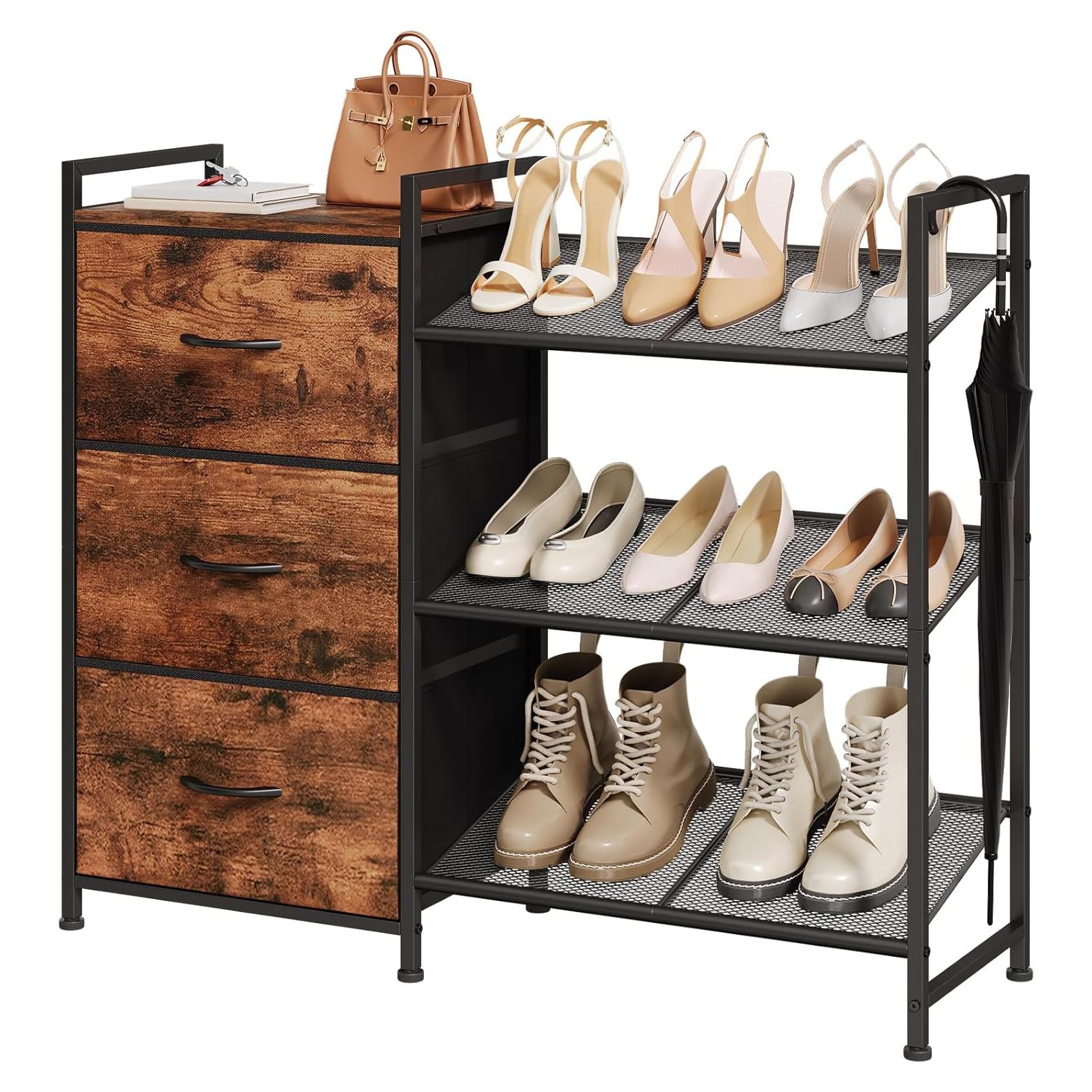 Estante para zapatos Somdot 3 niveles con 3 cajones madera