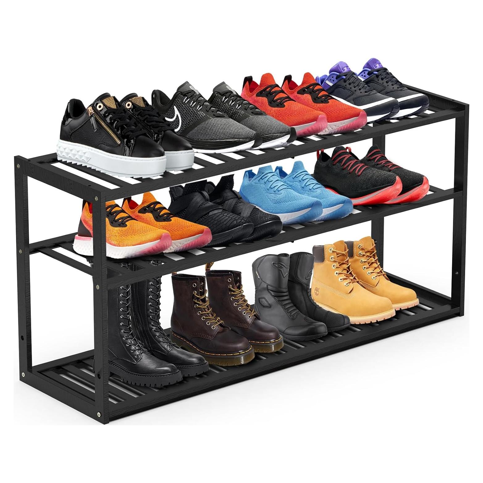 Estante de Zapatos de Bambú Jhriape 3 Niveles Negro 82.55x26.67x43.18cm