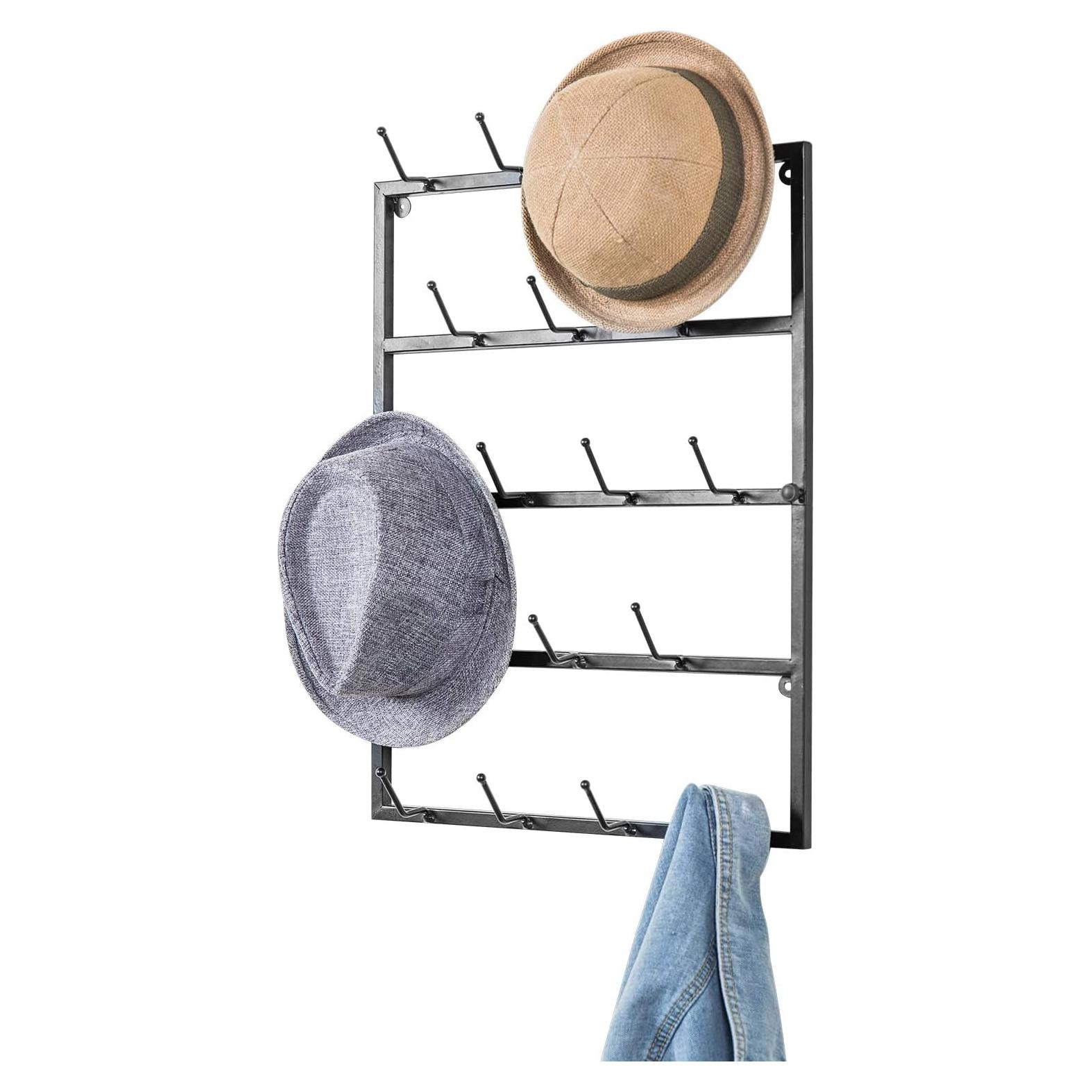 Soporte de Sombreros de Metal MyGift Negro Mate 18 Ganchos