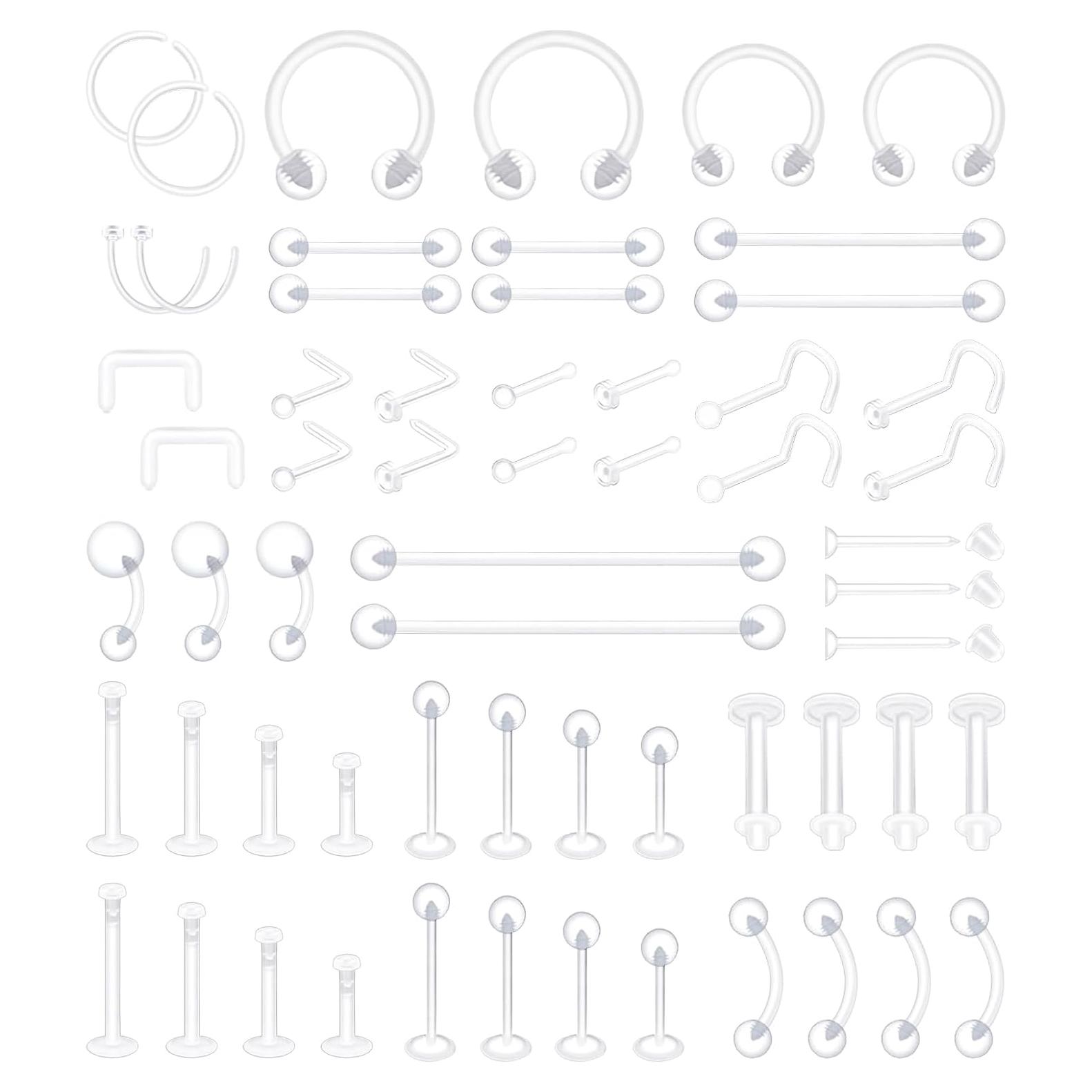 60 Retenedores Transparentes Bioflex para Piercings - Hipoalergénicos