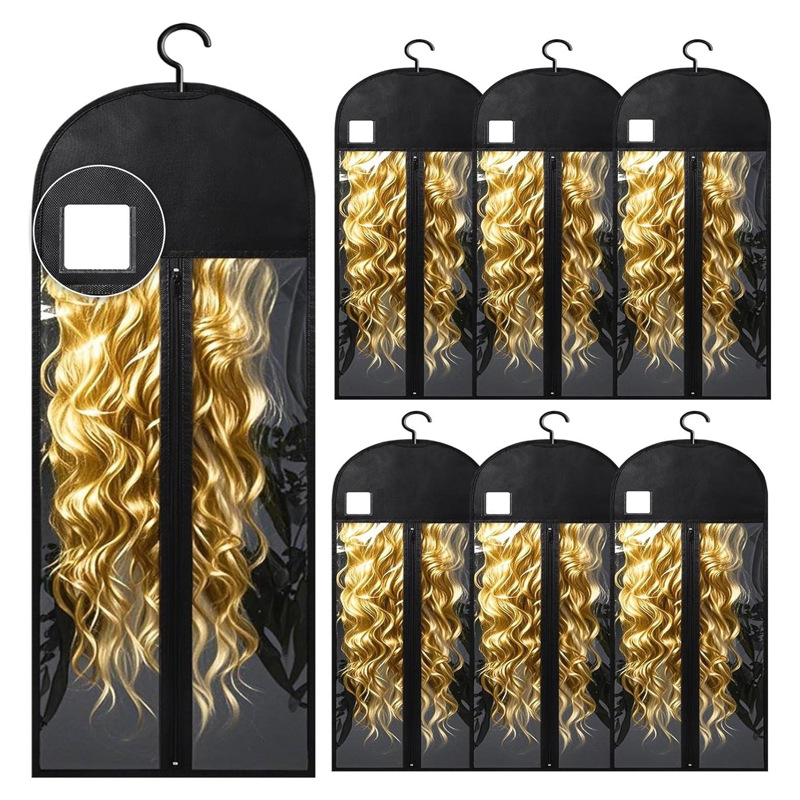 6 Bolsas de Almacenamiento para Pelucas YUJIASH 80cm con Percha