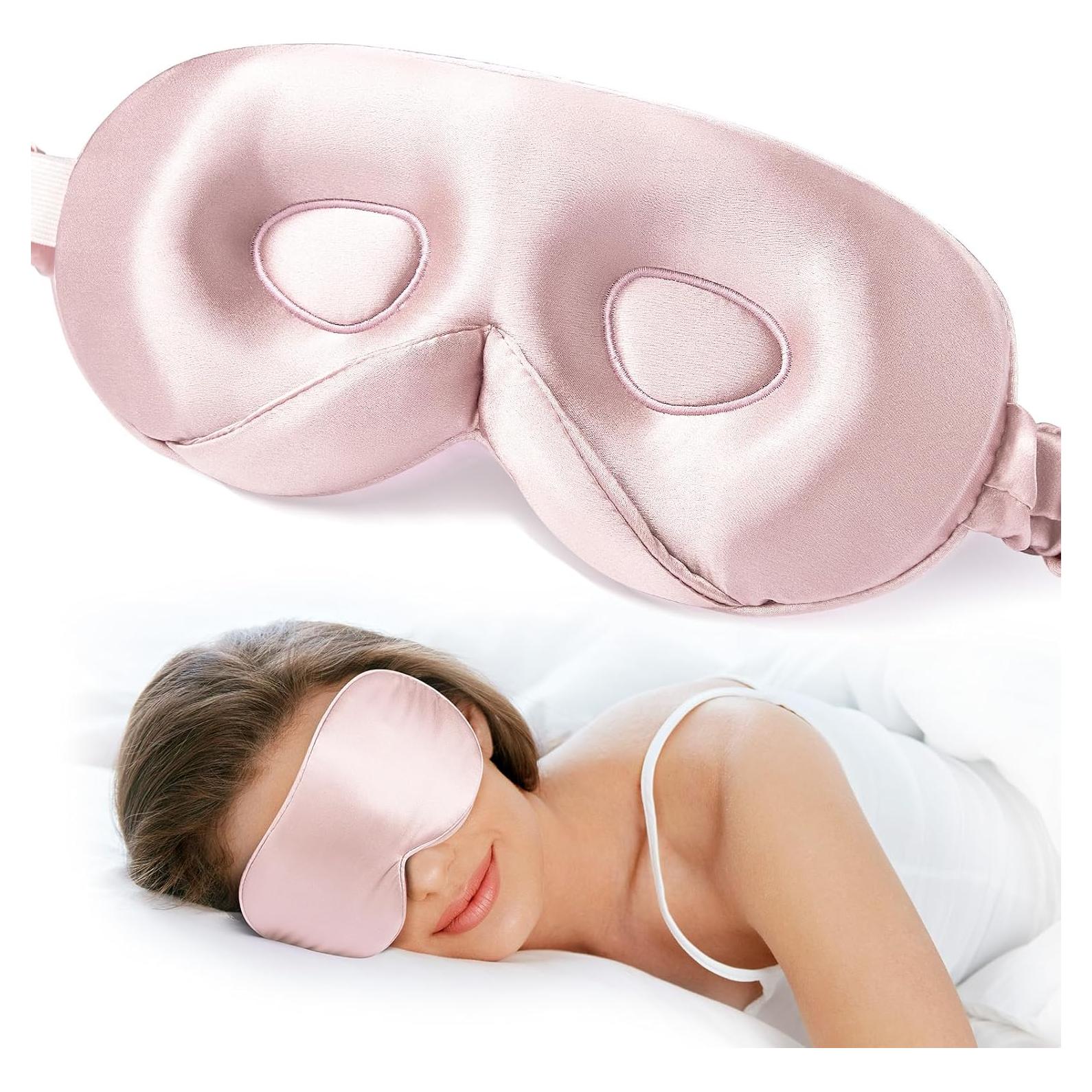 Máscara de Sueño 3D de Seda Morera LitBear - Ajustable, Rosa