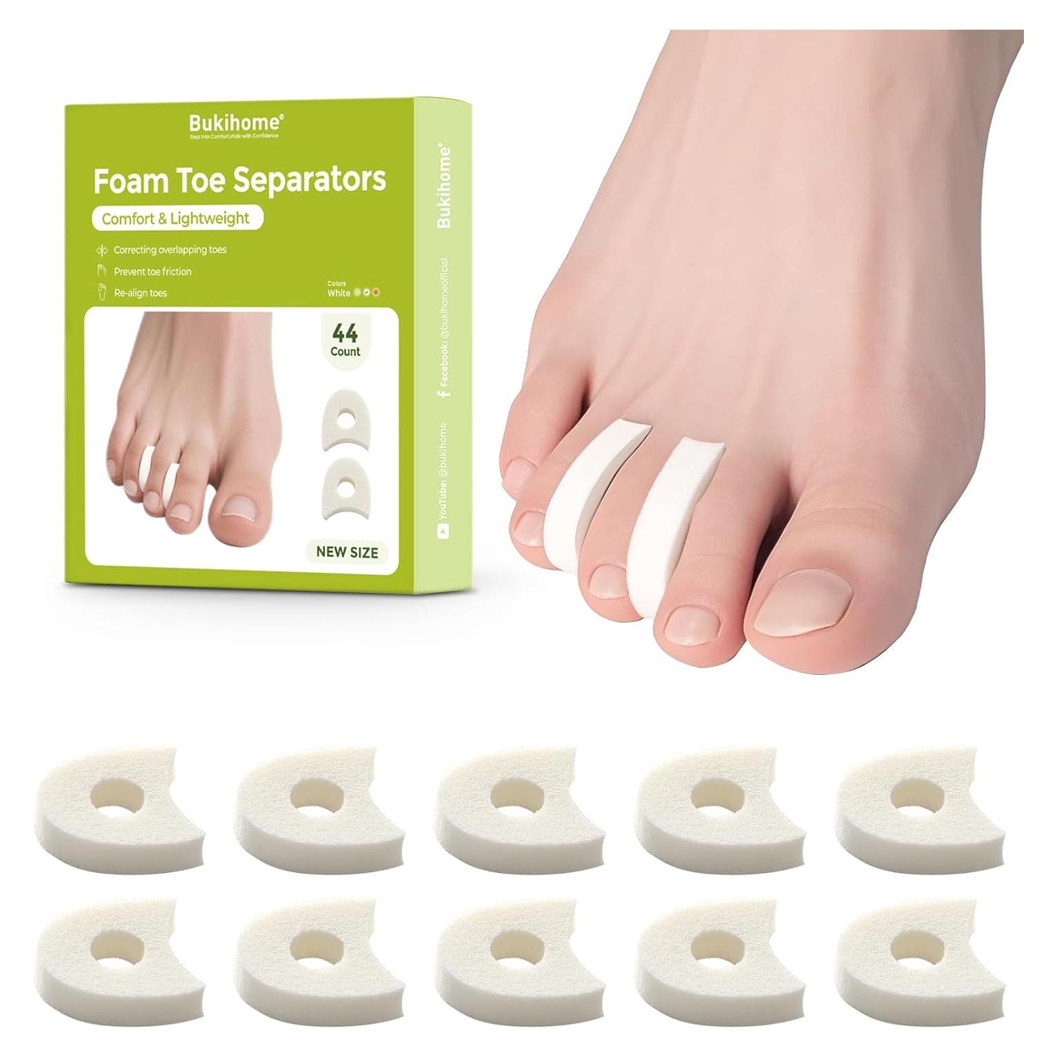 Separadores de Dedos de Espuma Bukihome - 44 Piezas Suaves y Transpirables