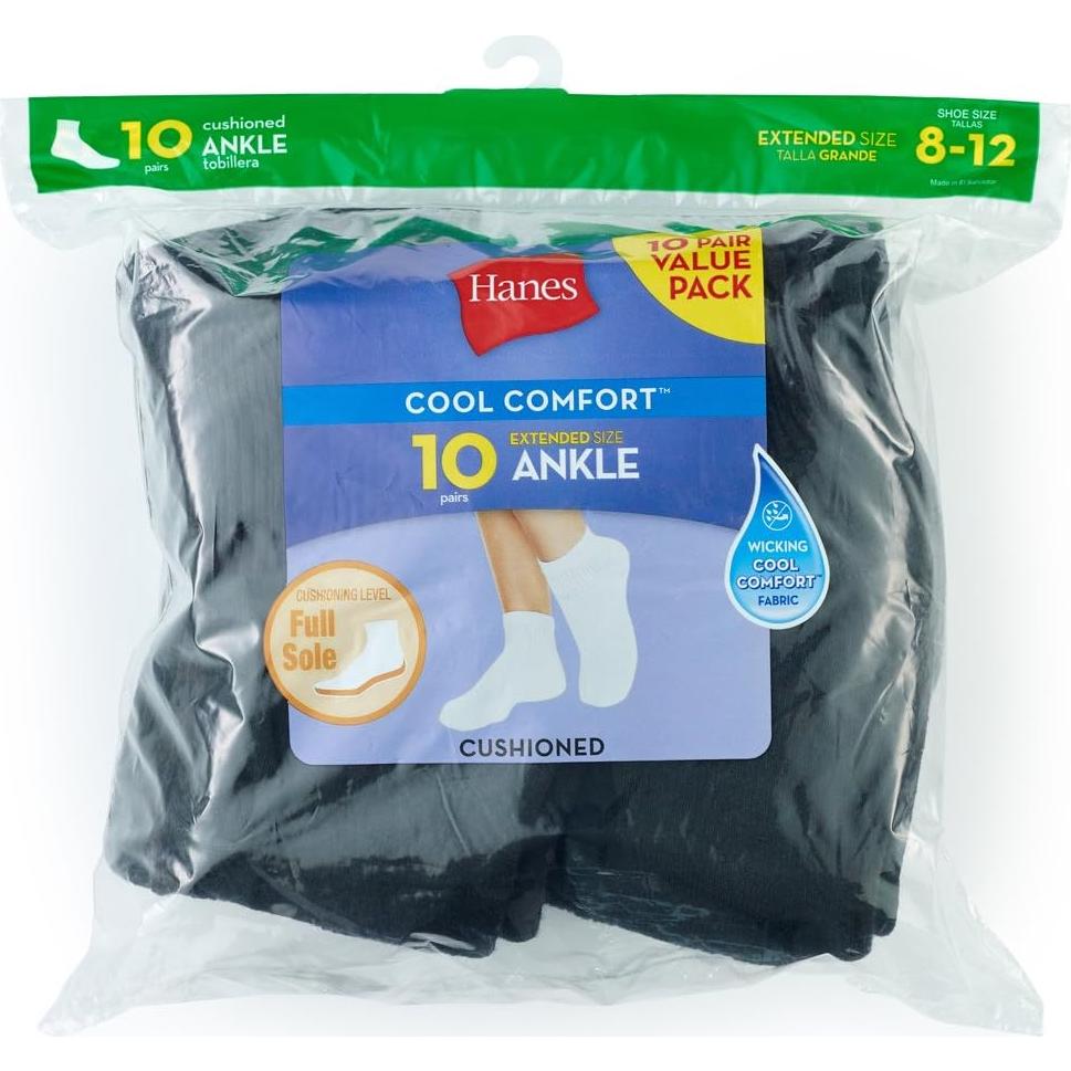 Calcetines de Tobillo para Mujer Hanes - Paquete de 10, Negro