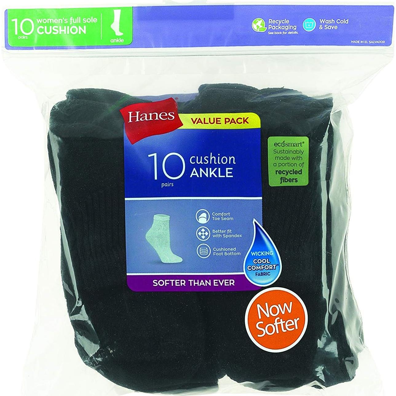 Calcetines de Tobillo para Mujer Hanes - Paquete de 10, Negro