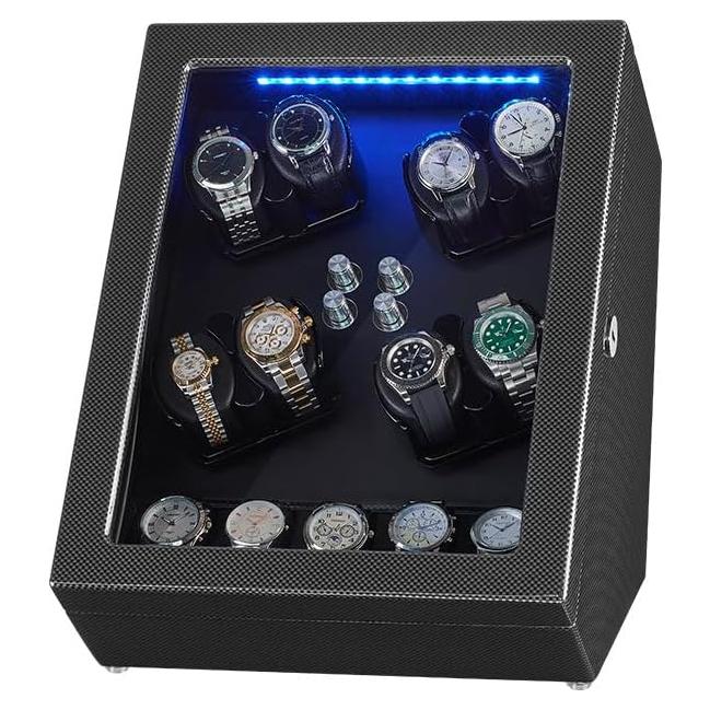 Enrollador de Relojes Automáticos ZERNEIL con Luz LED y Cerradura