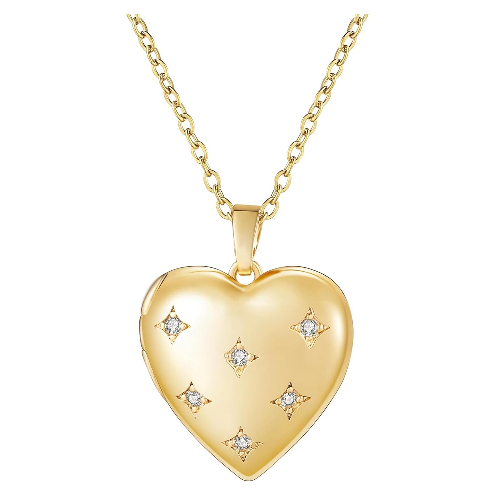 Collar Medallón Corazón YOUFENG con 2 Imágenes 45cm Oro 14K
