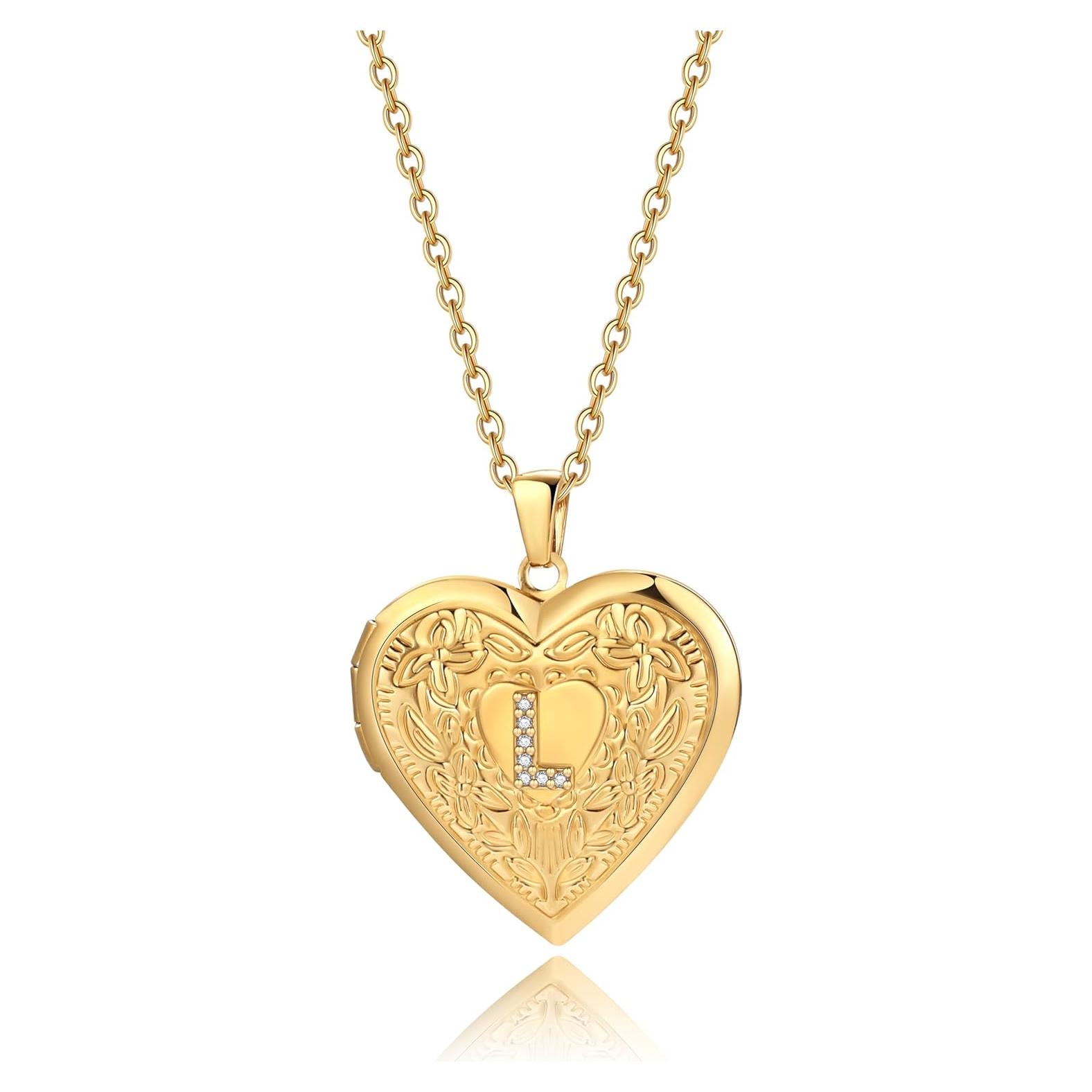 Collar Inicial Badu Gold A-Z para Mujeres con Corazón y Cierre para Fotos