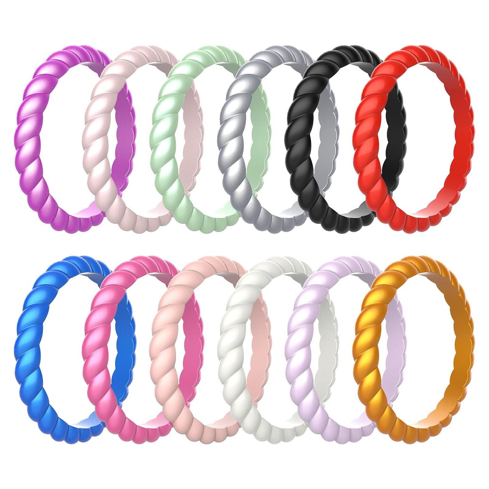 Anillos de Boda de Silicona Zollen 12 Paquetes Mujeres 7 Tamaños