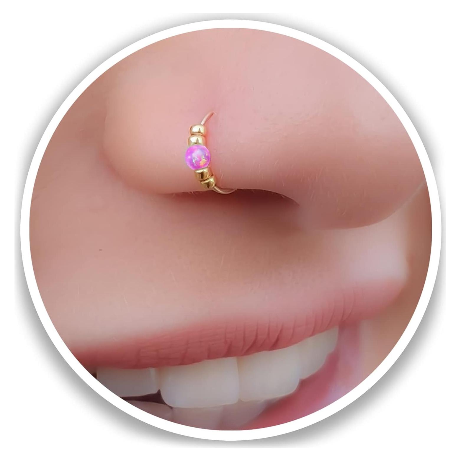 Anillo de Nariz Ópalo Rosa Dorado para Mujeres