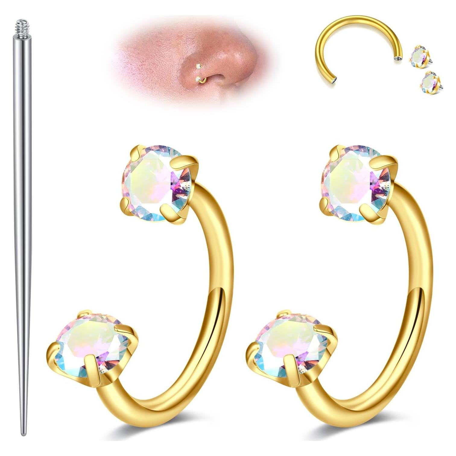 Anillo de nariz de herradura dorado 18g acero inoxidable 8mm