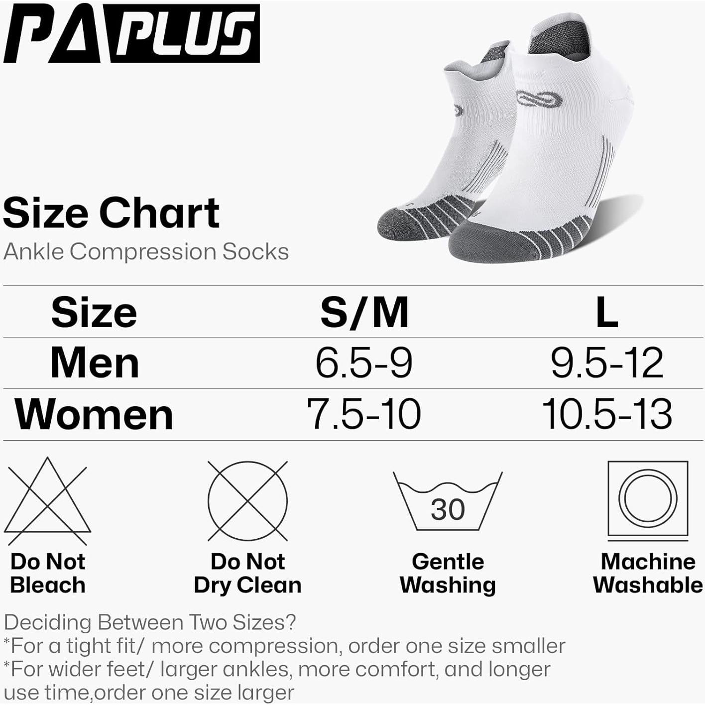 Calcetines de Compresión PAPLUS para Tobillo 6 Pares Blanco