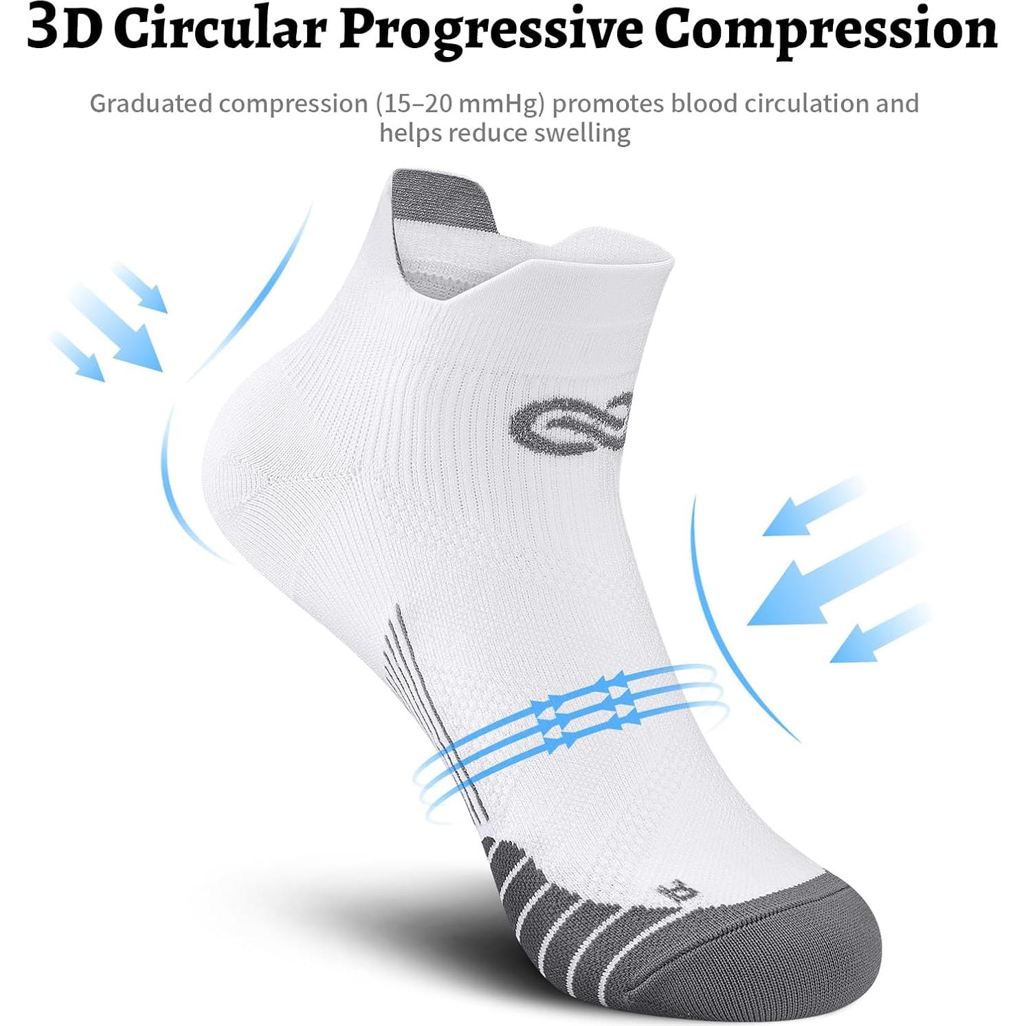 Calcetines de Compresión PAPLUS para Tobillo 6 Pares Blanco