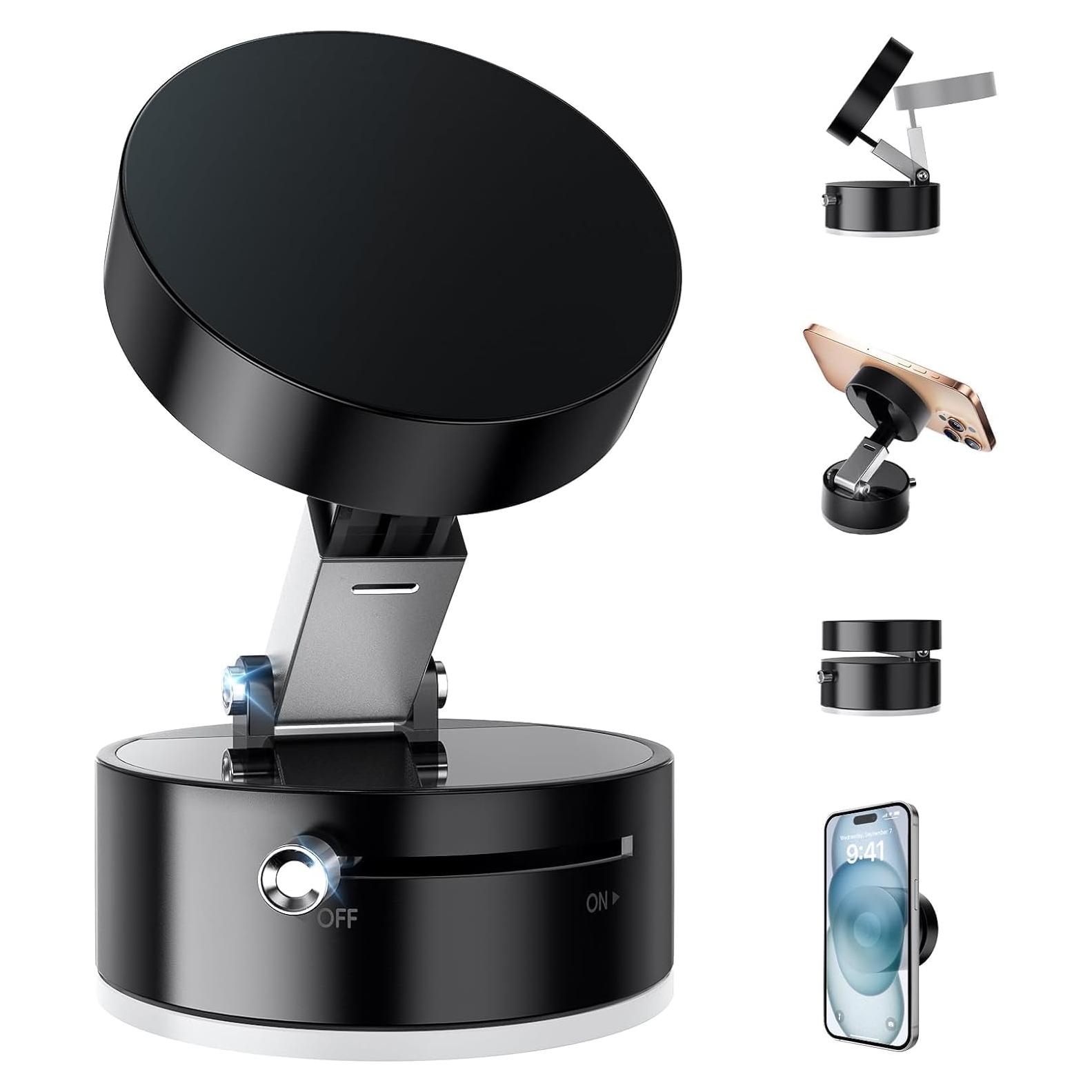 Soporte Magnético para Teléfono con Ventosa 360° Negro