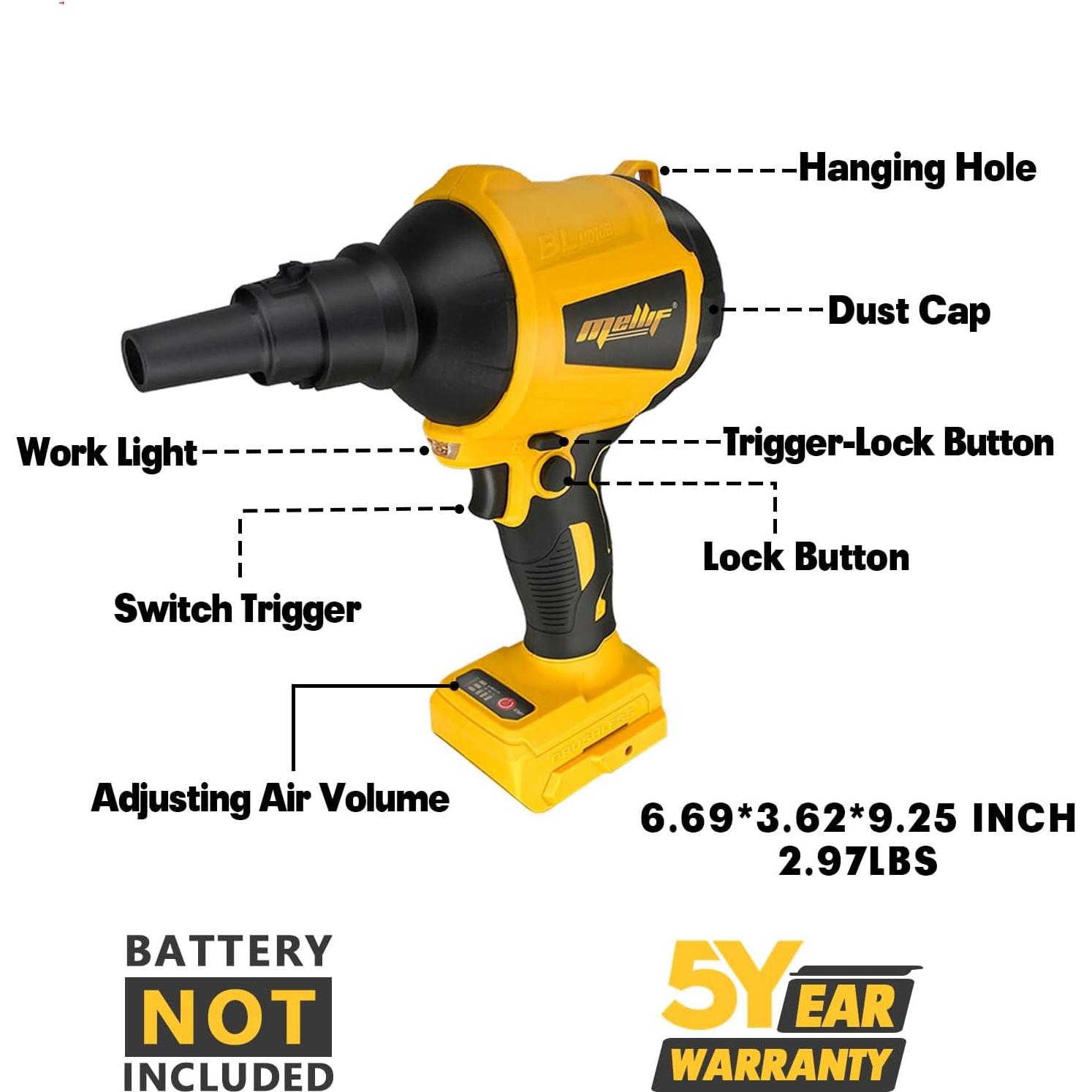 Soplador de Aire Inalámbrico Mellif 20V MAX 50,000 RPM Luz LED