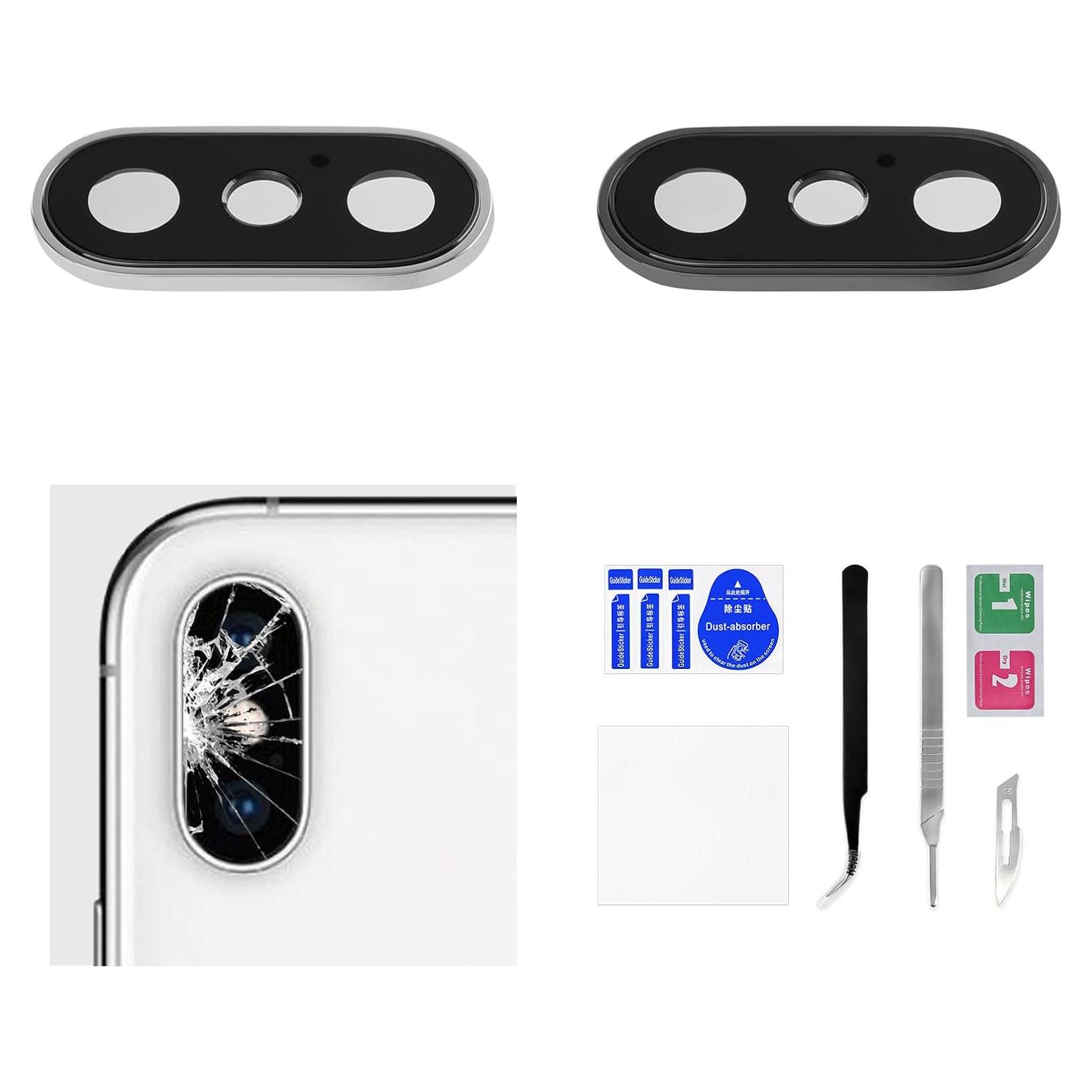 2 Juegos Lente Cámara Trasera iPhone X Risidamoy Gris Plateado