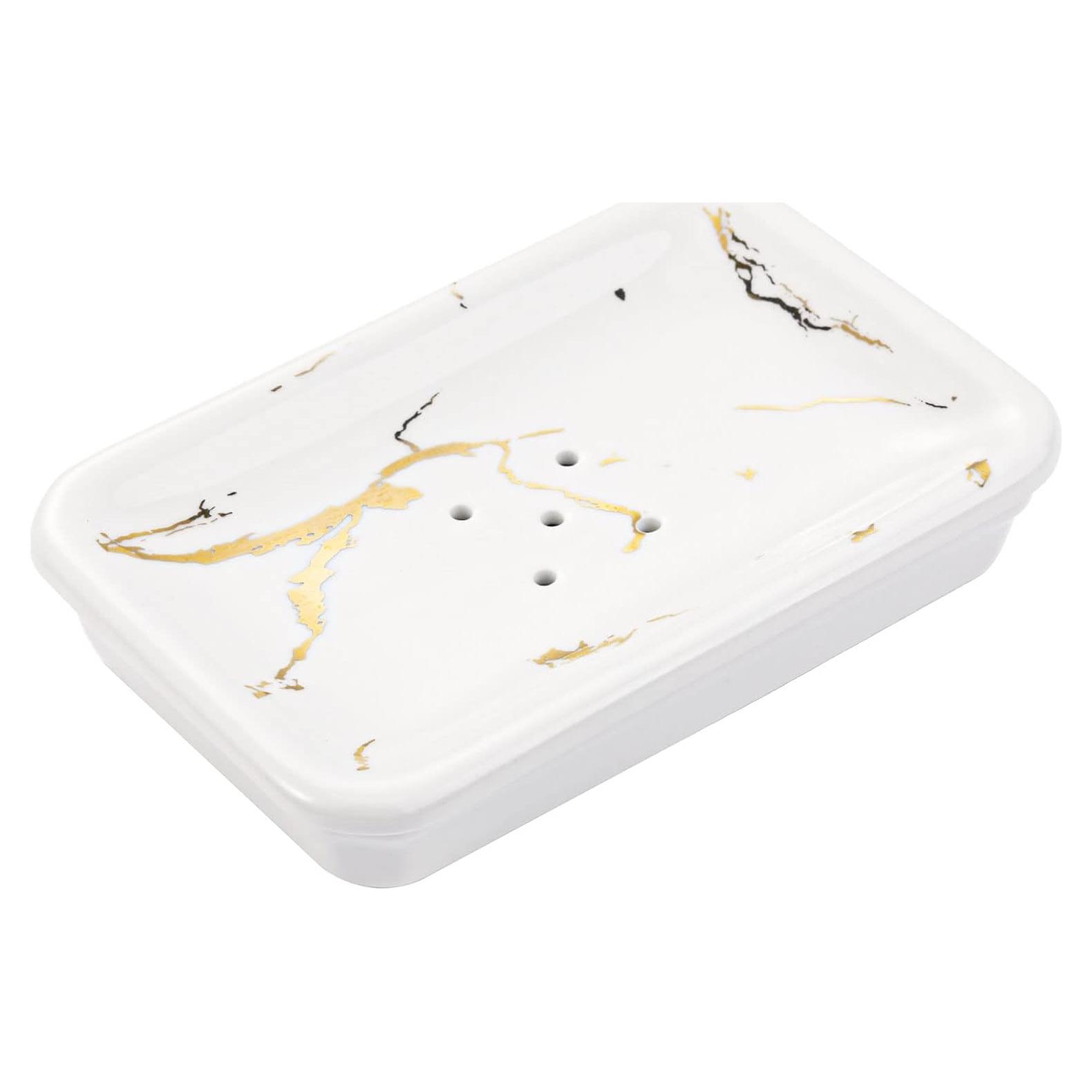 Plato de Jabón Cerámico Shinowa Blanco con Drenaje 14x9cm