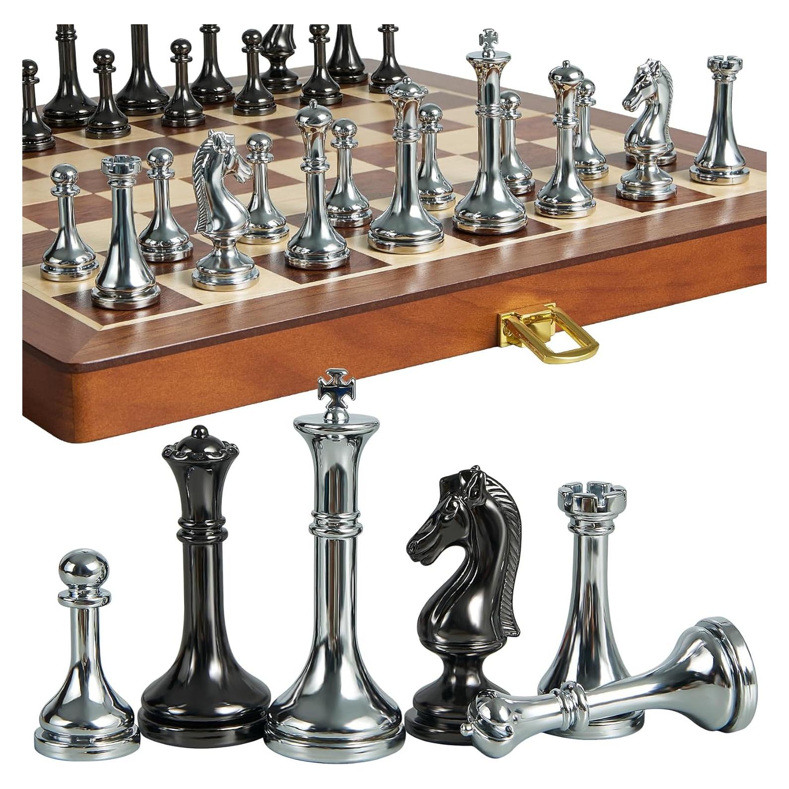 Juego de Ajedrez Plegable de Madera ELONGDI 30.48 cm Metal