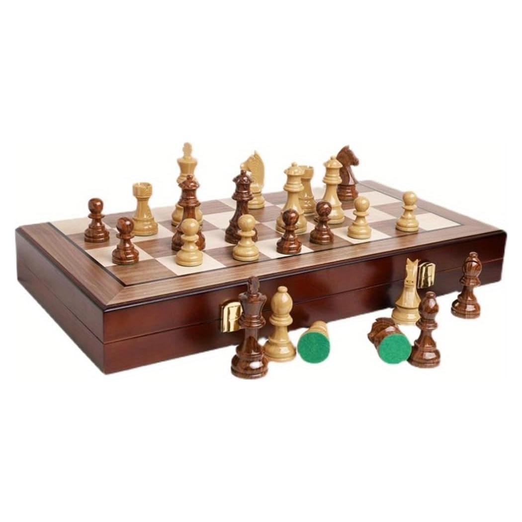 Juego de Ajedrez Plegable de Madera de Nogal 50x50 cm - Torneo